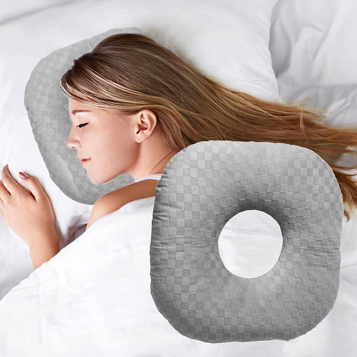 Ear Piercing Pillow for Side Sleepers, Pillow with an Ear Hole for CNH and Ear Pain Ear Inflammation Pressure Sores, O-Shaped Side Sleeping Pillow, Ear Guard Pillow image number 1