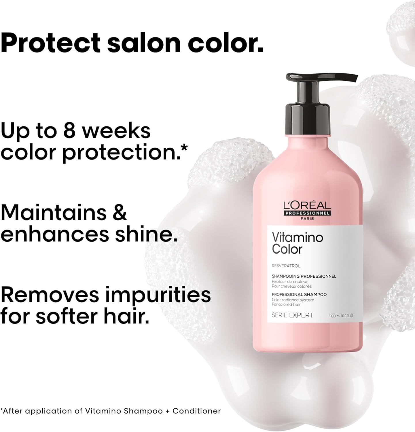 L'Or&eacute;al Professionnel Vitamino Colour Shampoo | Protects and Preserves Hair Colour | Prevents Damage | Gives Vibrancy and Improves Shine | for Coloured Hair | 500 Ml image number 4