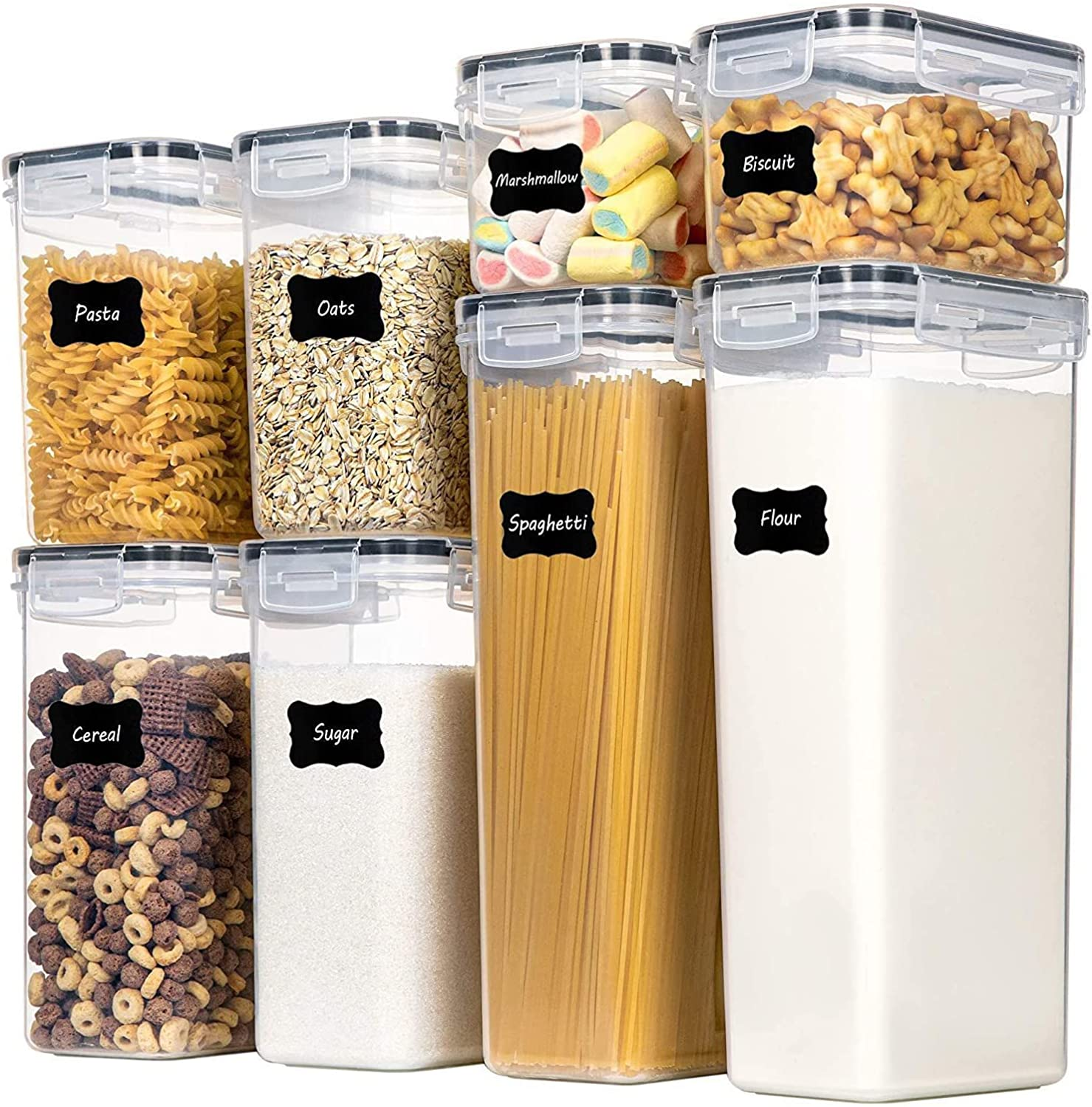 Airtight Food Storage Container Set, Pantry Organization Containers, Plastic Kitchen Storage Canister Sets with Lids, Stackable Food Container Sets for Cereal, Flour, Snack (Set of 8) image number 4
