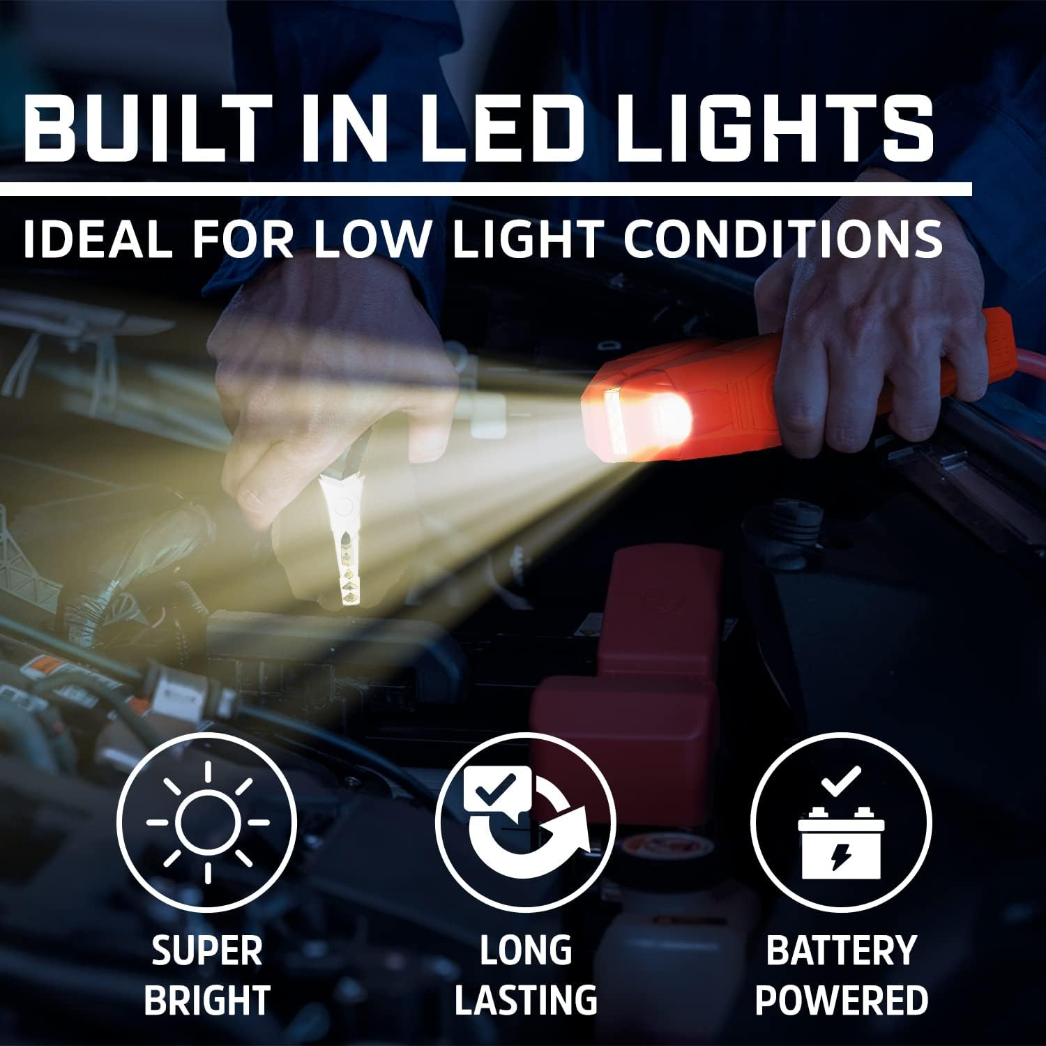 Energizer Jumper Cables for Car Battery with Built-In LED Lights, Heavy Duty Automotive Booster Cables for Jump Starting Dead or Weak Batteries - Carrying Bag Included (25-Feet (1-Gauge) image number 3