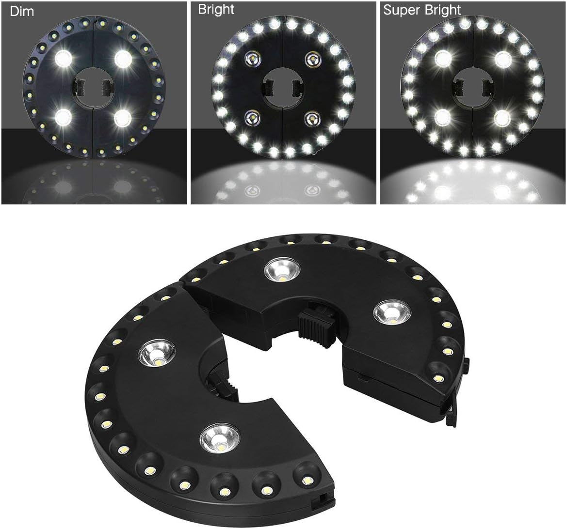 Patio Umbrella Light LATME Cordless 28 LED Night Lights 3 Lighting Mode at 220 Lux Battery Operated Umbrella Pole Light for Patio Umbrellas, Outdoor Use, or Camping Tents (Black) image number 4