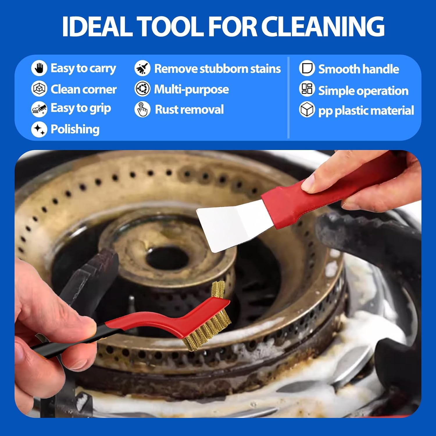 Wire Brush Set 8-Piece - Stainless Steel Wire Metal Brushes Cleaning Kit with Brass,Nylon & Steel Brushesand Scraper for Rust And,Paint & Welding Slag Removal and Cleaning Tough in Tight Corners Dirt image number 5