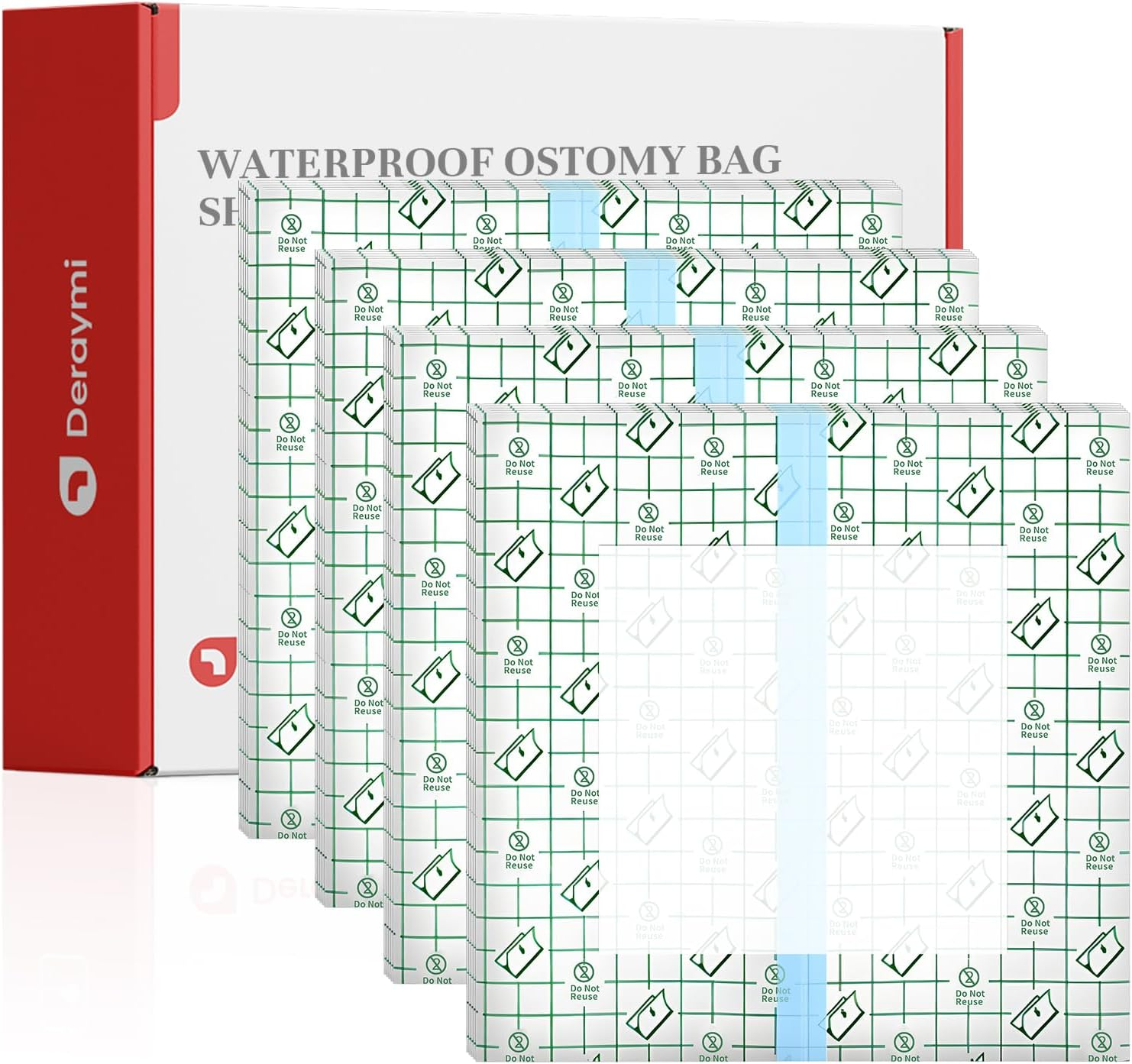 50 Pack Waterproof Ostomy Bag Shower Cover with Non-Stick Center Pad, 8"X 8" Colostomy Ileostomy Urostomy Bags Shower Guard Shields &ndash; Hands-Free Showering Leakproof Seal image number 4