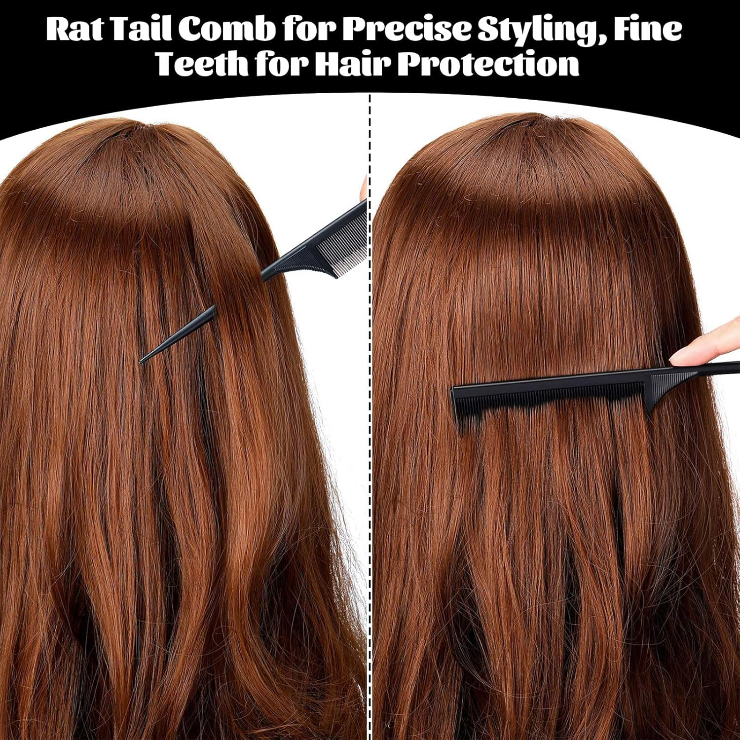 Muorruo 2-Pack Handle Combs/Parting Combs for Braids, Hairdressing Styling Combs Made from Carbon Fibre, Backcombing Comb with Handle for Ladies and Gentlemen, Fine Teeth, Hair Salon Care Tools image number 3