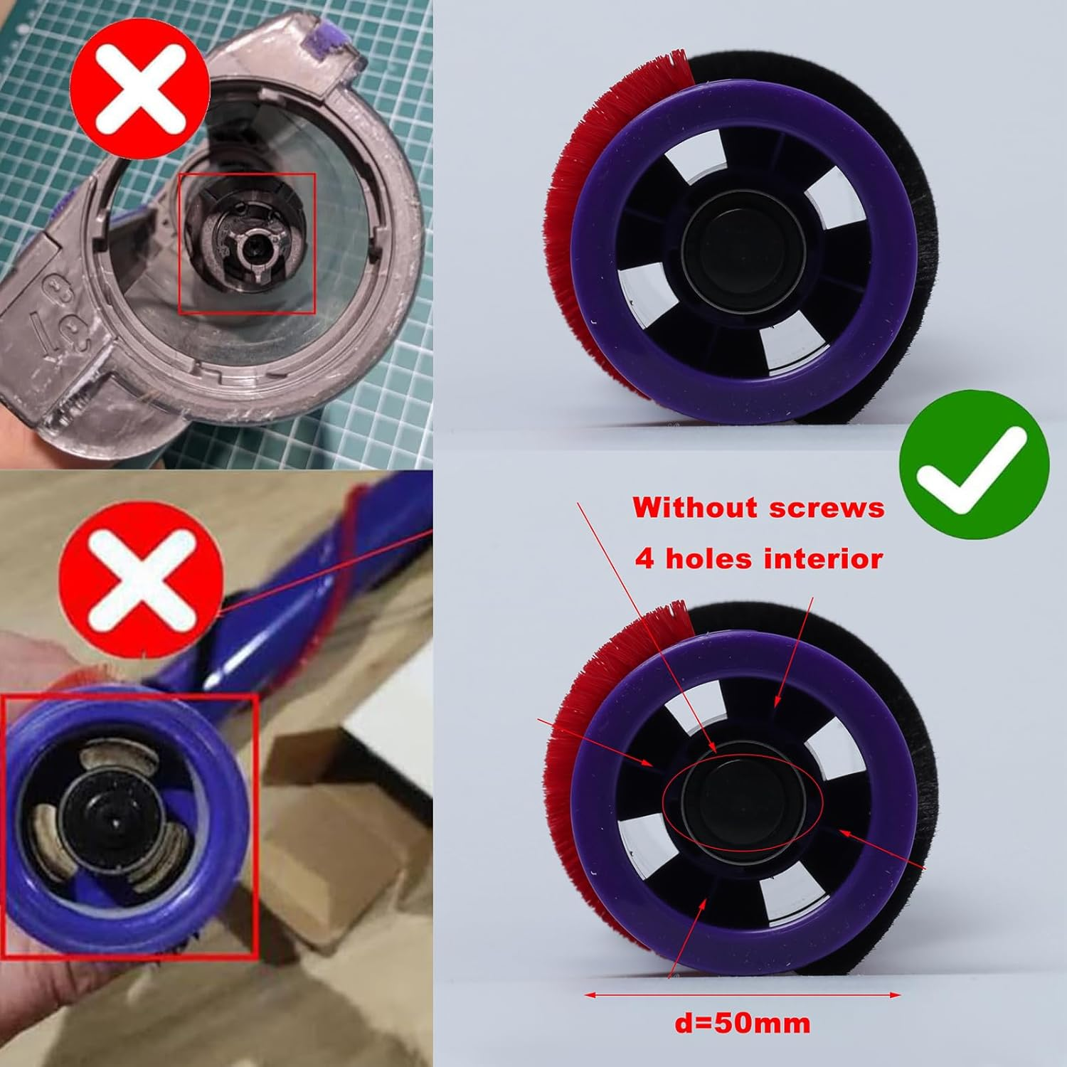 HUAYUWA Replacement Brushroll Carpet Brush Cleaning Roller Sweeper Bar (4 Holes Interior, D=50Mm) Fits for Dyson V10 Motor Head Vacuum Cleaner Rolling Brush Bar Spare Parts image number 4