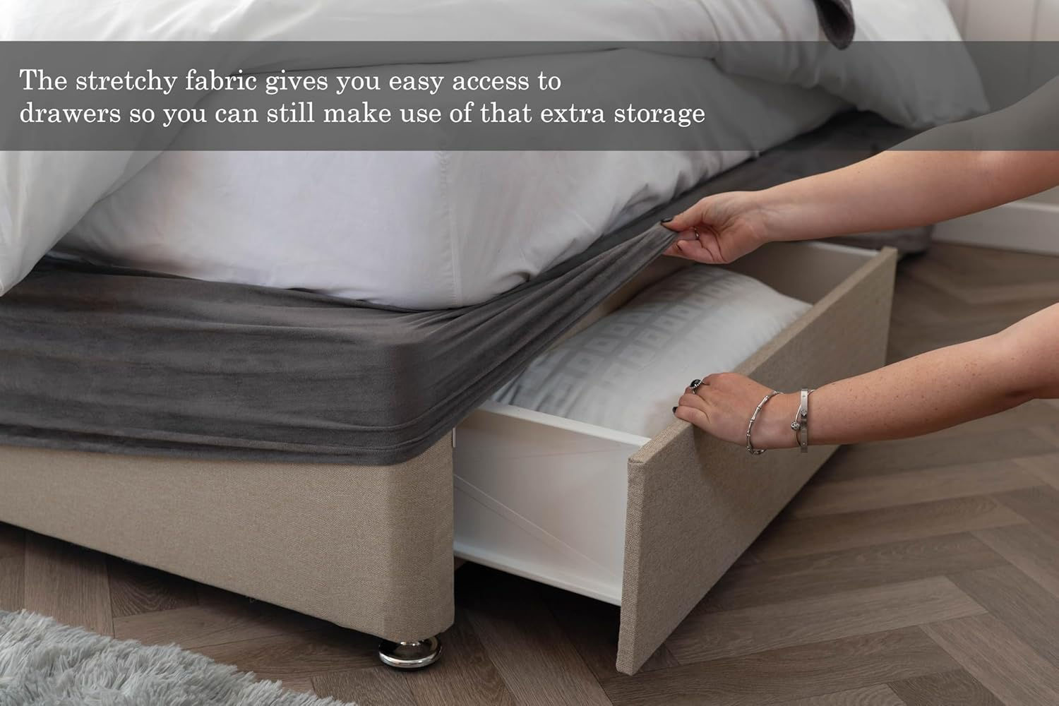 Belledorm 19" Extra Deep Base Wrap Valance Sheet - Transforms a Drab Looking Bed Base Divan - Luxury Faux Suede (Off White, King) image number 1