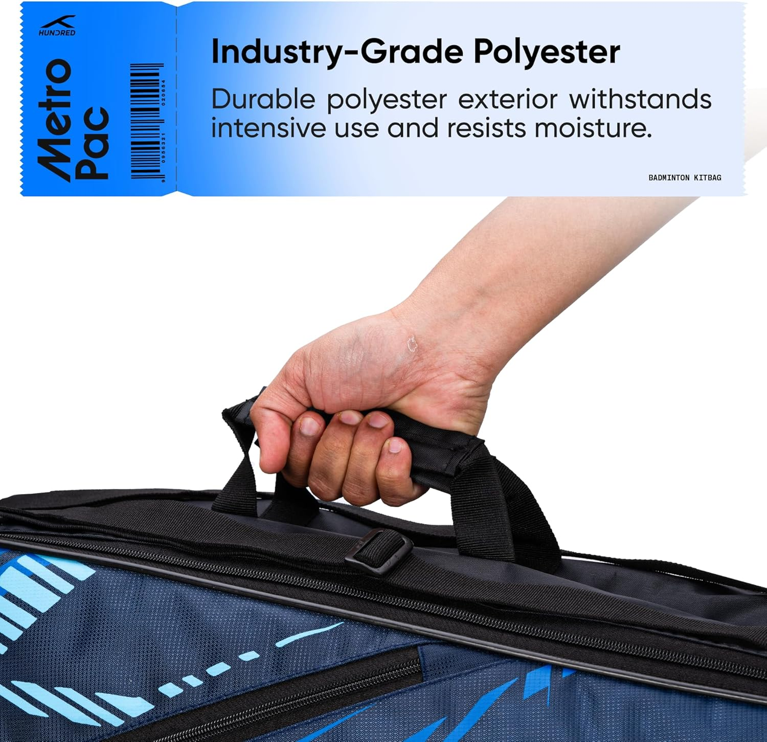 HUNDRED Metro Pack Badminton Kit-Bag (Navy, Large) | Unisex | Material: Polyester | 3 Spacious Compartments | Double Zipper Closure - Navy image number 3