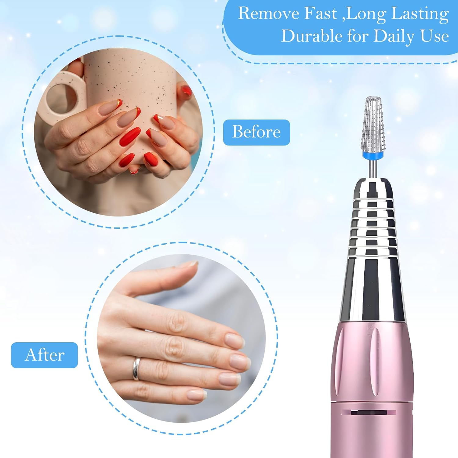 5 in 1 Nail Drill Bit, Safety Tungsten Steel Carbide Nails Dril Bits, 5 in 1 Resuable Nails Drills Bits for Manicure Pedicure Polishing, Two Way Rotary Manicure Drills Bit Tool image number 6