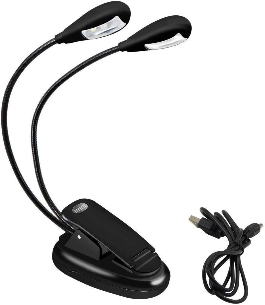 QUMOX LED Book Light, Portable Music Stand Lights, Dual Head, 4-Level Brightness, USB Cord Included, Daylight White, Clip Light, Task Lighting image number 2