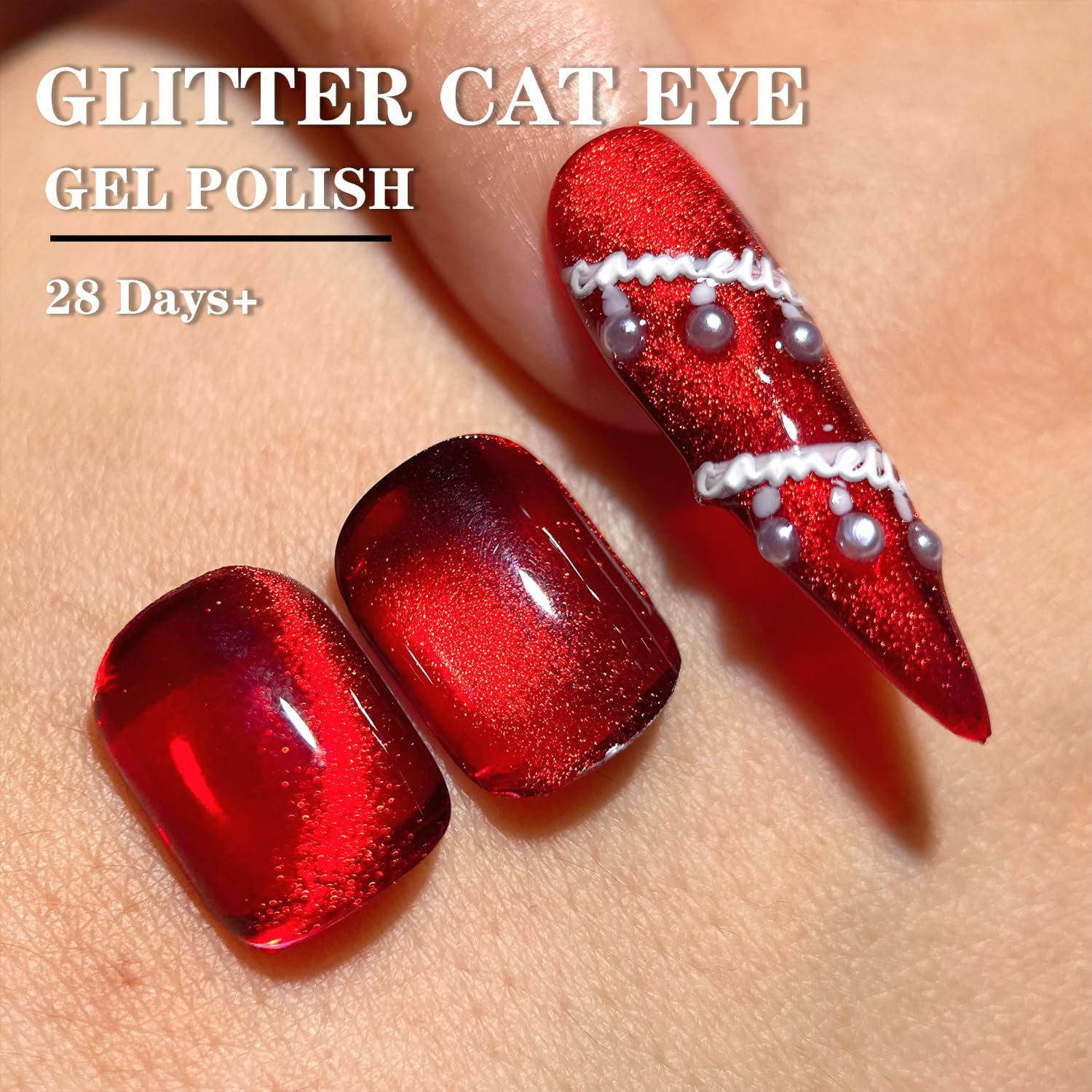 0.5 OZ Cat Eye Gel Polish with Magnet 15ML Holographic Glitter Shimmer Translucent Jelly Color Magnetic Nail Polish Salon DIY at Home (Glass Blood Red-My008)