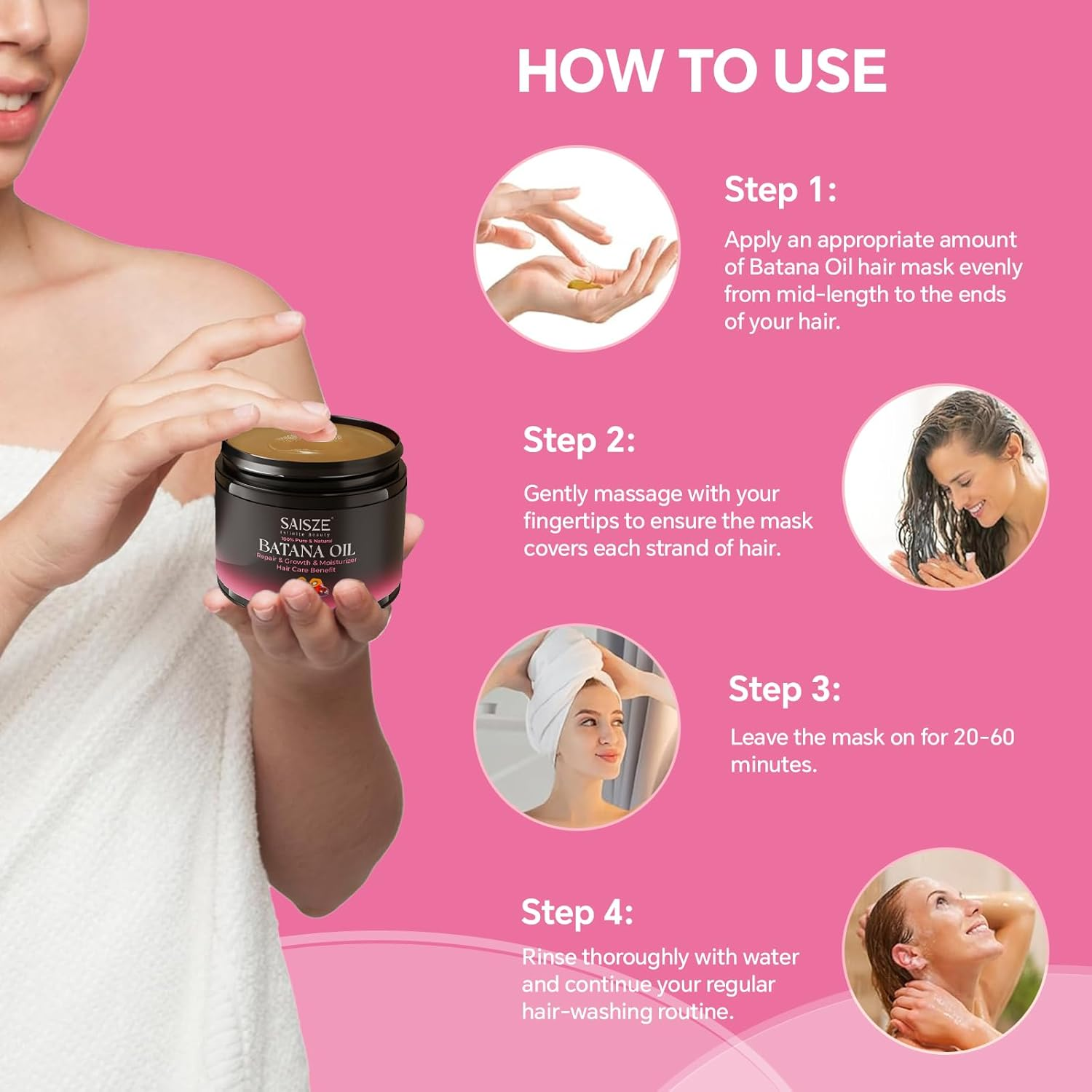 SAISZE Batana Oil for Hair Care, 100% Raw Hair Oil for All Hair Tpyes, Dr Sebi Batana Oil from Honduras, Moisturizer, Smoothing, and Enhancing Thickness for Women and Men, 4Oz