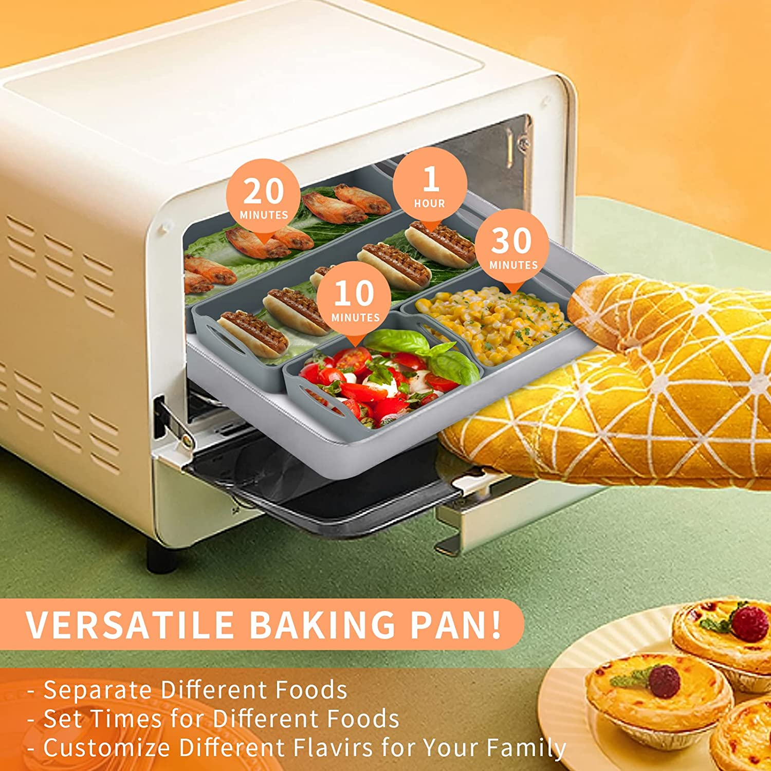 STARBRILLIANT Silicone Baking Sheet Pan Dividers,Sturdy Heatproof Handles Nonstick Tray,Cooking Reimagined,Reusable Bakeware Set for Meal Prep,Easy to Clean,Air Fryer,Oven Safe (Gary A) image number 4