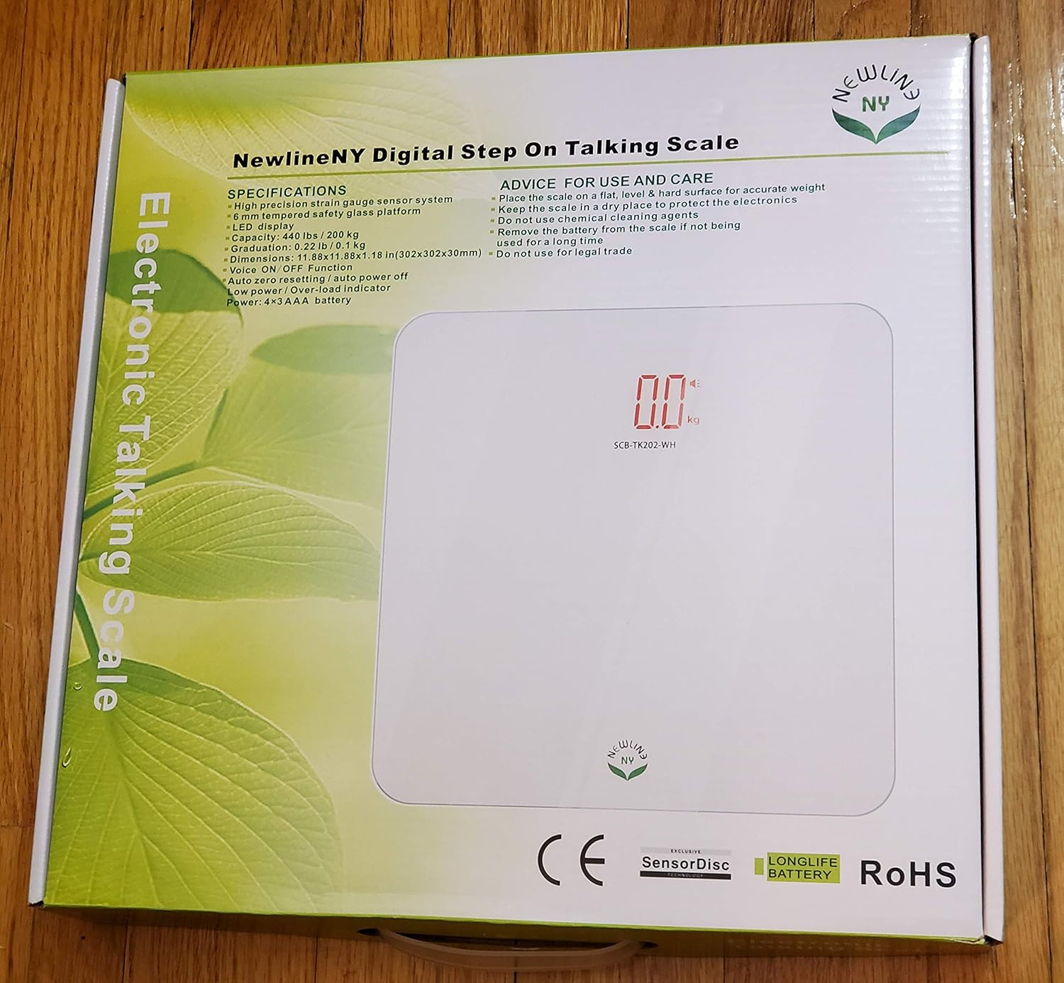 Newlineny Auto Step on White Digital Talking Bathroom Scale, 440 Lb Capacity, SCB-TK202-WH