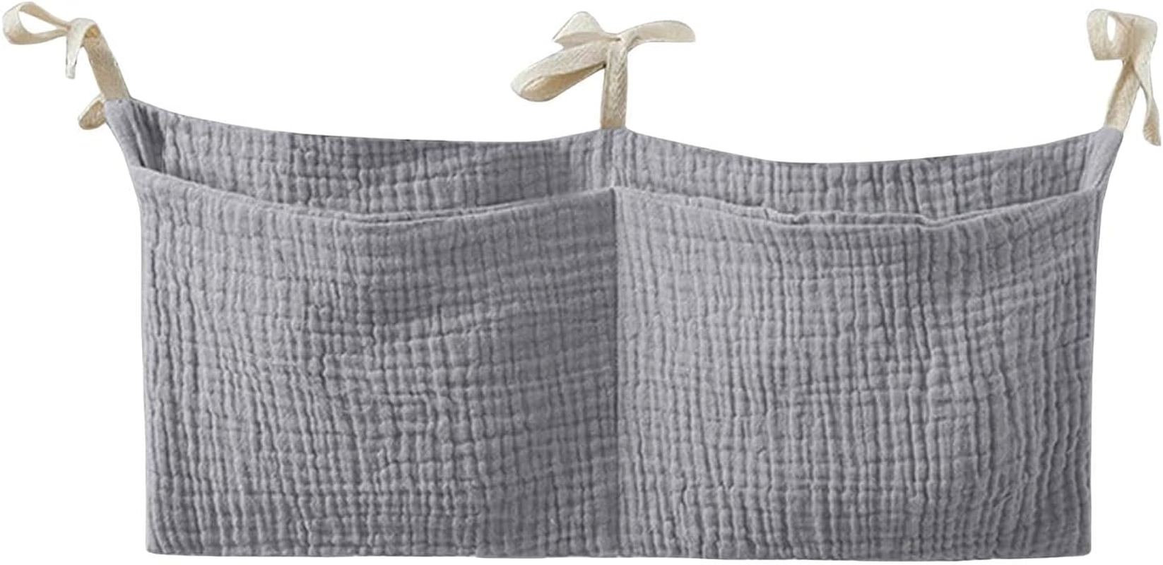 Crib Organizer for Crib | Portable Bedside Bag Diaper Nursery Organizer,Cotton Organizing Bag with 2 Pockets Multiple-Use Baby Bedding for Feeding Bottle image number 1
