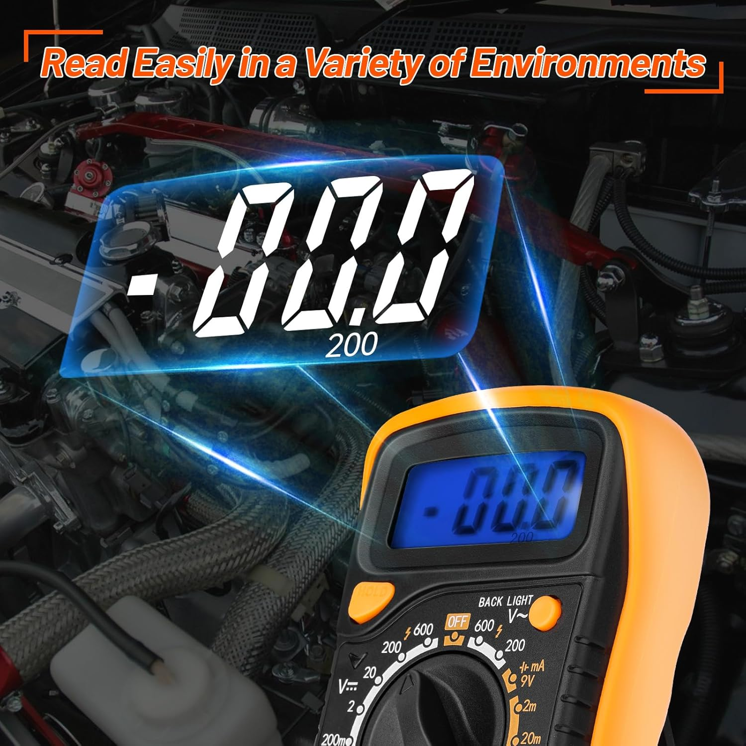High-Precision Digital Multimeter - AC/DC Voltage Tester, Current, Resistance, Continuity, Car Battery Tester, Portable Electric Meter for Home Maintenance, Auto Repair, Electronics & Electrical DIY image number 3