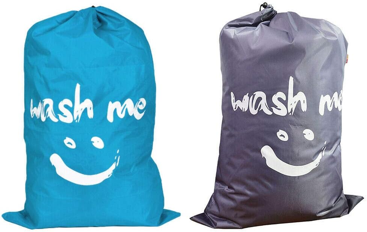 2 Pack Extra Large Wash Me Travel Laundry Bag, Rips & Tears Resistant Large Dirty Clothes Storage Bag, Machine Washable Heavy Duty Laundry Hamper Liner (Sky Blue+Gray, 28X40 Inches) image number 3