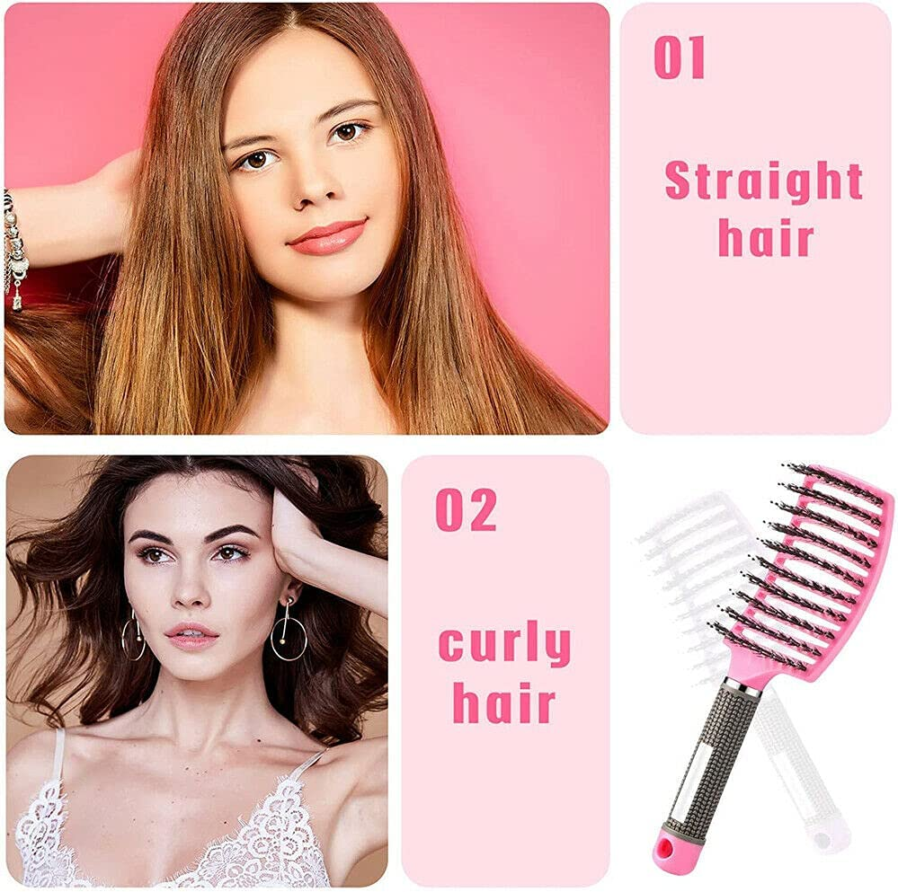 Women Men Detangling Nylon Boar Bristle Brush Hairbrush Head Scalp Massage Comb (Black) (Black) - Black image number 2