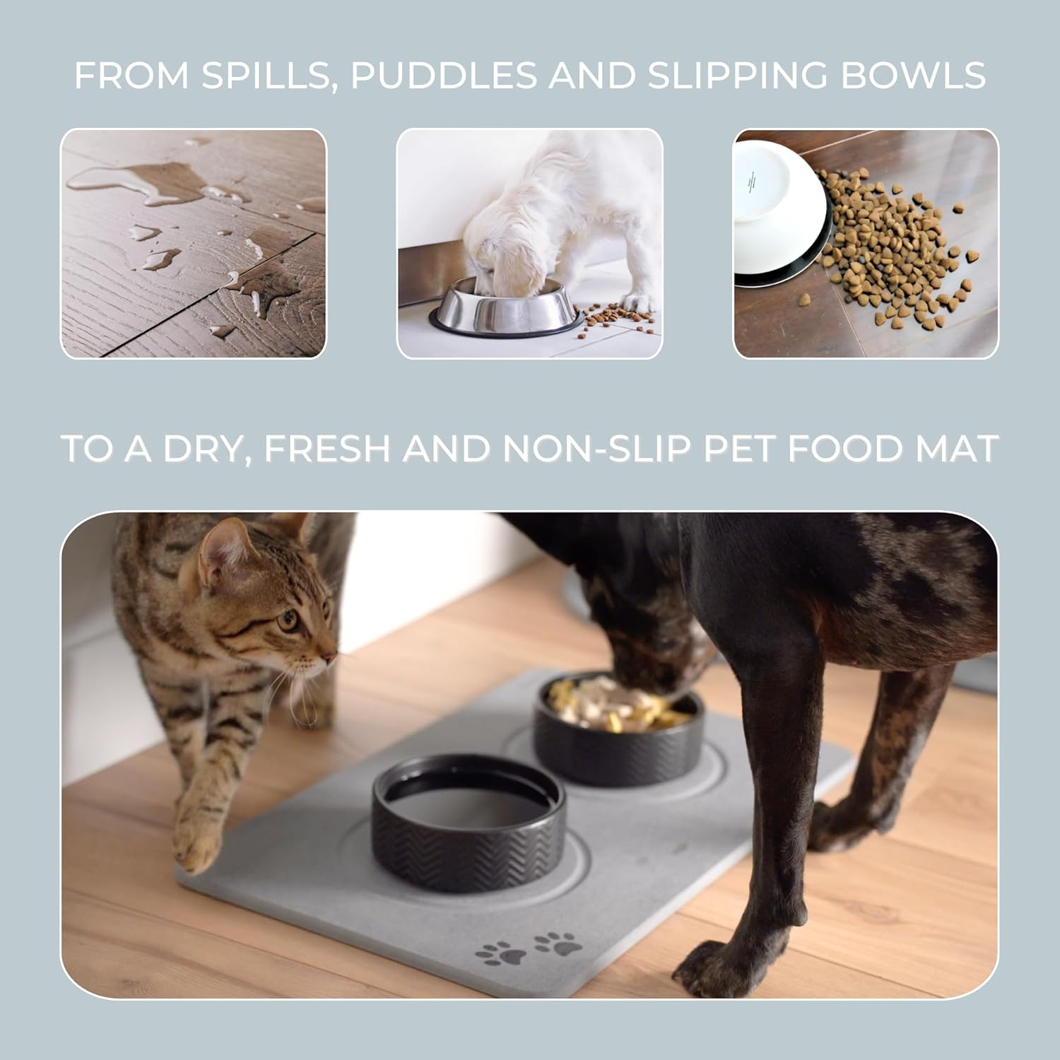 Natureva Home - Stone Pet Food Mat | Super Absorbent, Quick Drying | Diatomite Bowl Feeding Mats for Dog and Cat | Made of Natural Diatomaceous Earth | Absorbing Water Instantly | Colour Graphite