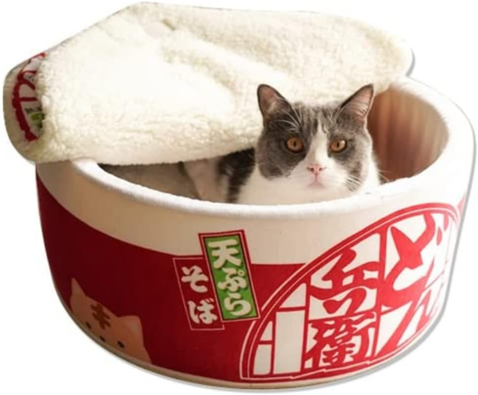 Cat Nest Instant Noodle Shape Cat House Cat Sofa Bed Cute and Comfortable Pet Cat House Detachable Multifunctional Soft Pet Bed Suitable for Cats and Dogs Applicable to All Seasons (S,Orange)