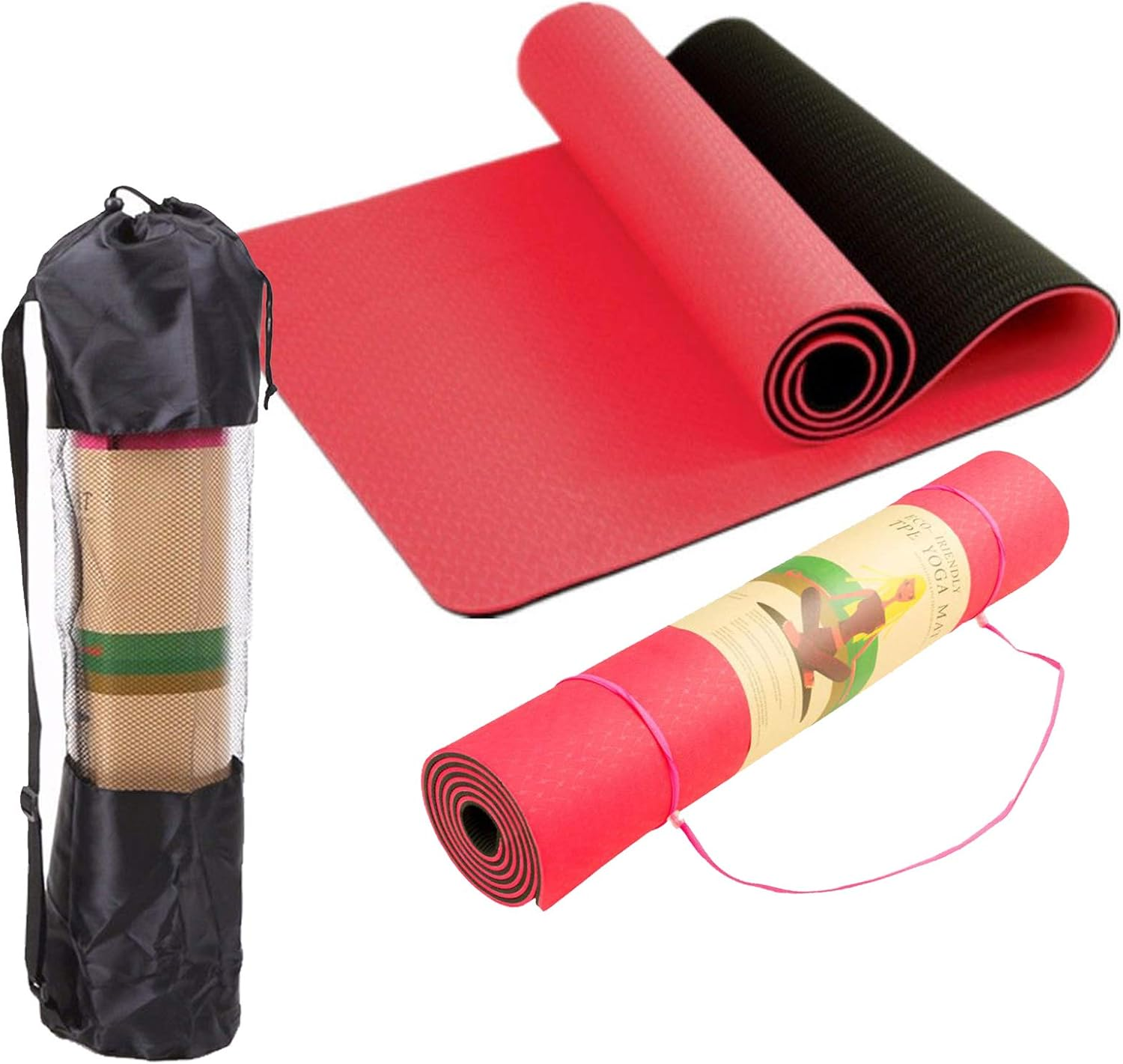 Dobetter TPE Yoga Mat Exercise Fitness Eco Friendly Non Slip Dual Layer +Carry Bag (Red) image number 1