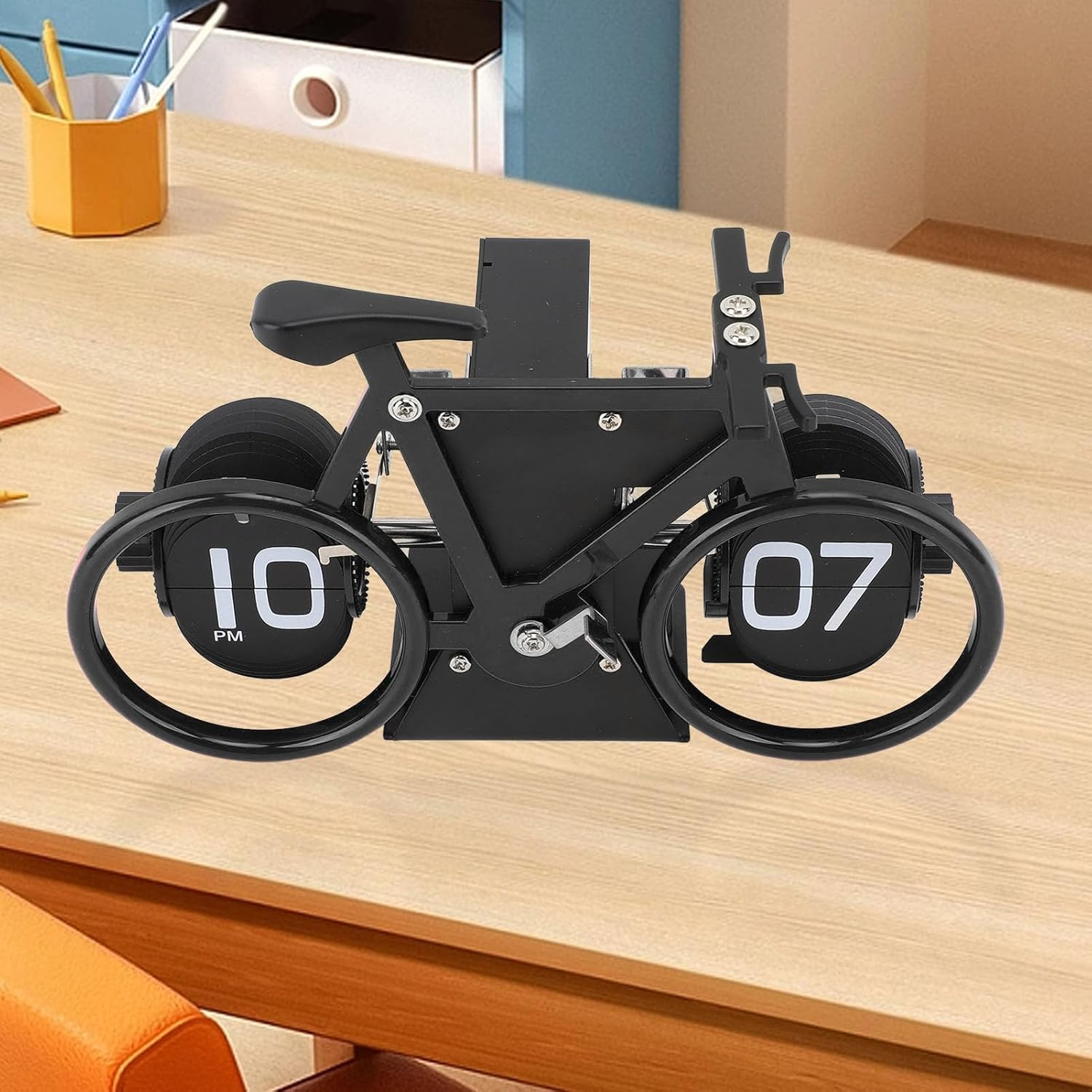 Classic Flip Desk Clock, Vintage Digital Flip down Clock with Timer Reminder, Battery Powered Mechanical Table Clock for Office or Home (Black) image number 6