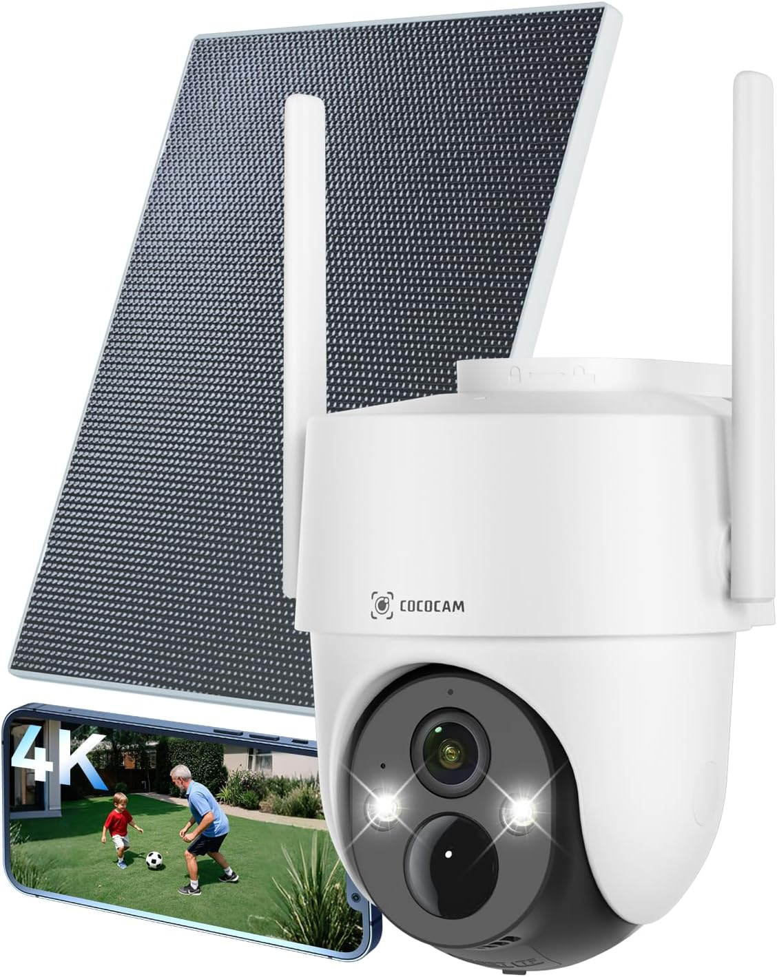 COCOCAM 4K 8MP Solar Security Camera Outdoor Wireless Wifi, with 6W Solar Panel,4K Color Night Vision,Ai Recognition,Pir Human Detection,355&deg; P 90&deg;T,Two-Way Audio,2.4Ghz Wifi,Cloud,Ip66 image number 3