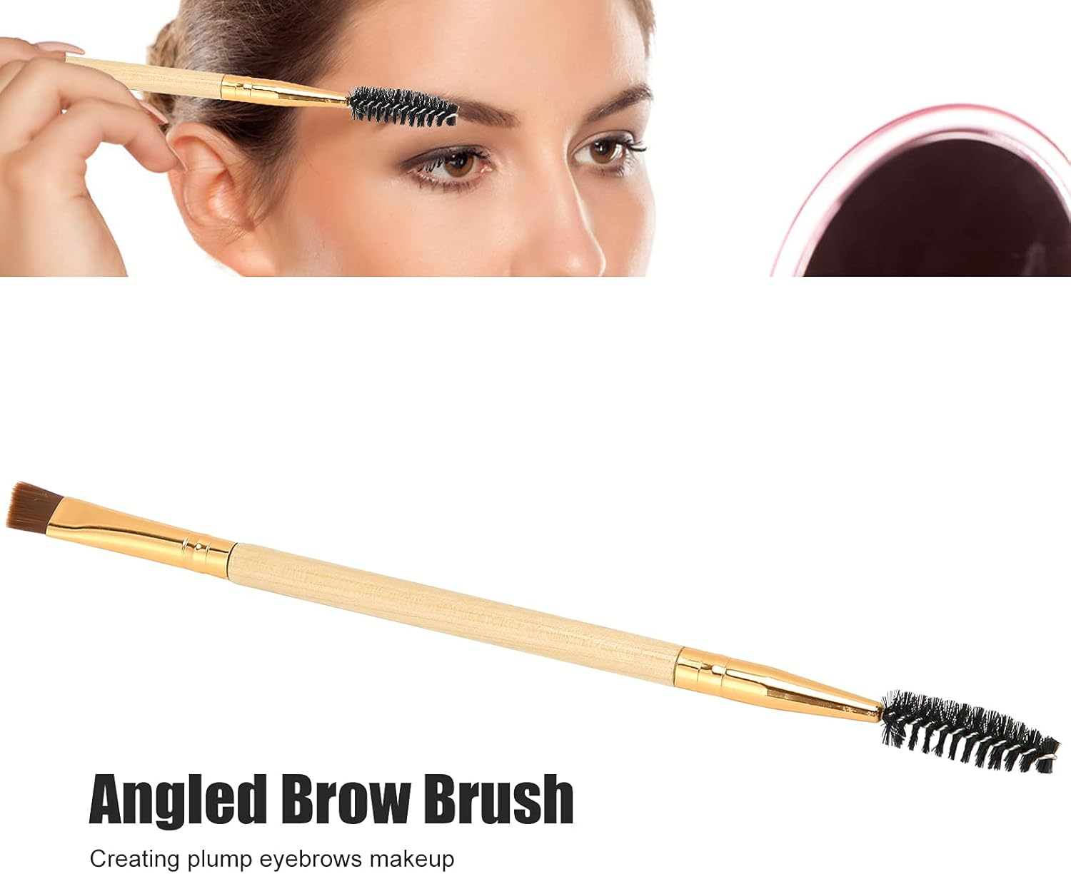 Eyebrow Eyelash Brush, Angled Brow Brush Makeup Tool Eye Makeup Brush for Party(Wood Color) image number 2