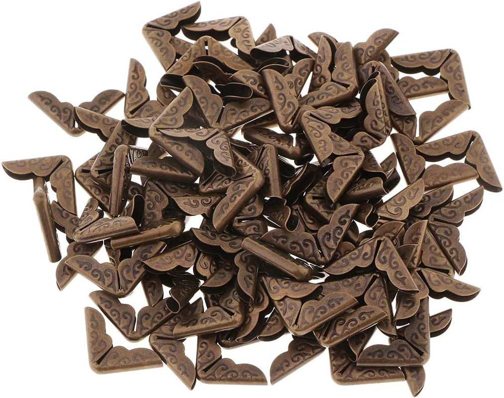 P Prettyia 100 Pieces Retro Book Scrapbooking Albums S Folders Corner Protectors Card File Metal Corners Book Protectors - 14X14Mm, Bronze, as Described image number 6