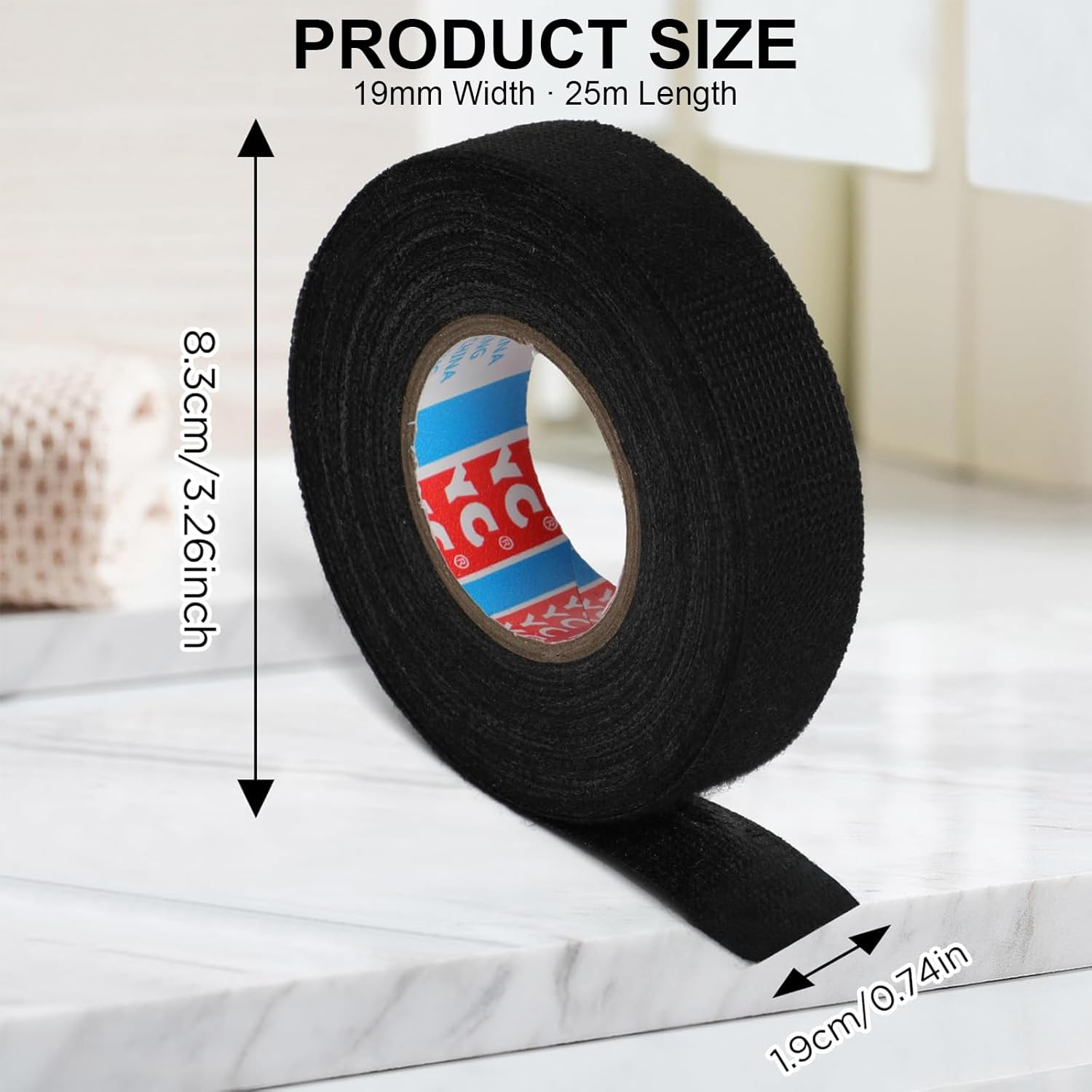 4 Rolls Fabric Wire Harness Tape 19Mm X 25M &ndash; Strong Adhesive, Heat Resistant, Easy Tear Black Cloth Electrical Tape for Car, Home & Workshop image number 2