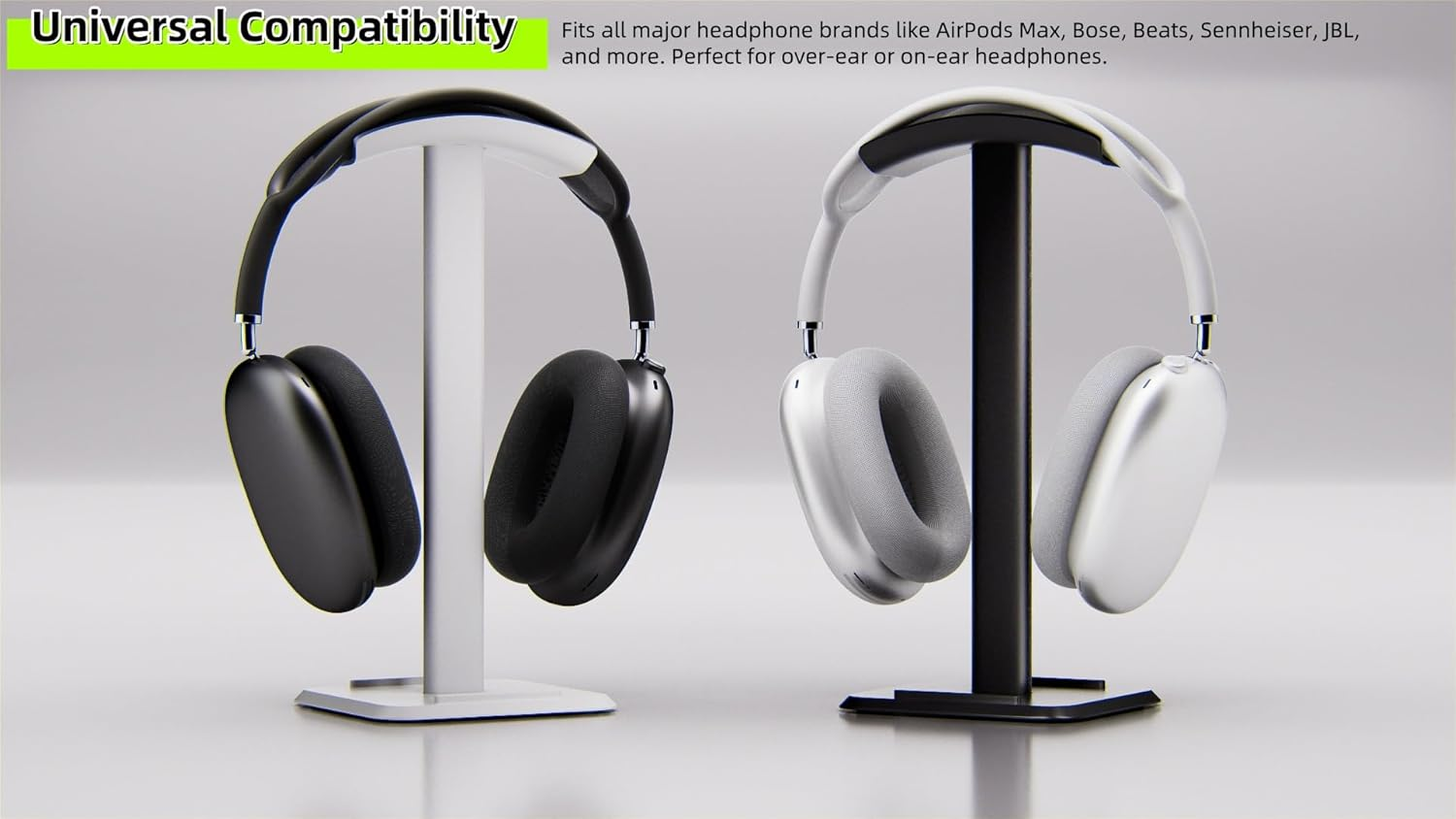 NQQNQQ 【1PACK】 2-In-1 Headphone Stand & Phone Holder &ndash; Aluminum Hanger, Plastic Headrest, Compatible with Airpods Max, Bose, Beats & More. TE-S (Black) image number 1