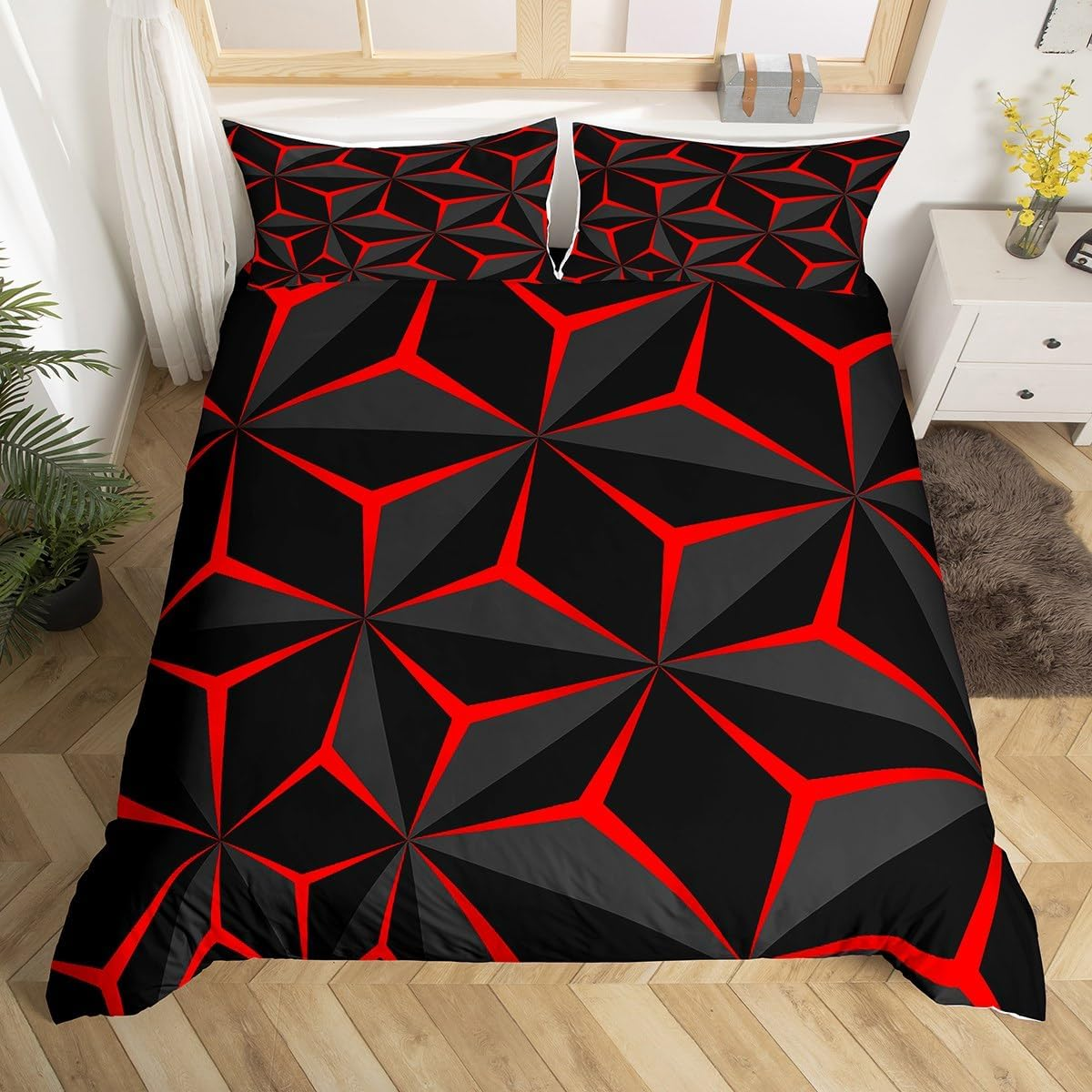 Homemissing Honeycomb Bed Set Geometric Stereoscopic Theme Boys Bedding Set 135 X 200 Cm Geometry Adult Bedroom Decoration 3D Black Gold Print Duvet Cover Set All Season