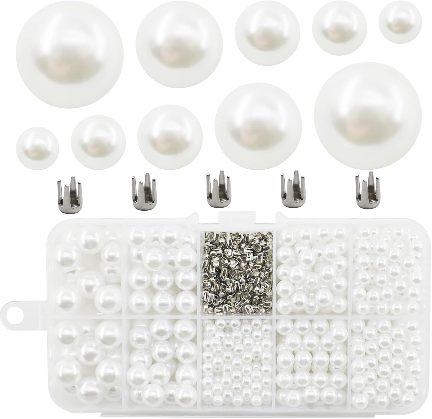 Pearl Setting Machine Accessories Pearl Beads with Rivet Studs Set, Replenishment White Polished ABS Undrilled Art No Hole Imitation round Pearl Beads, 5 Sizes (White) image number 4