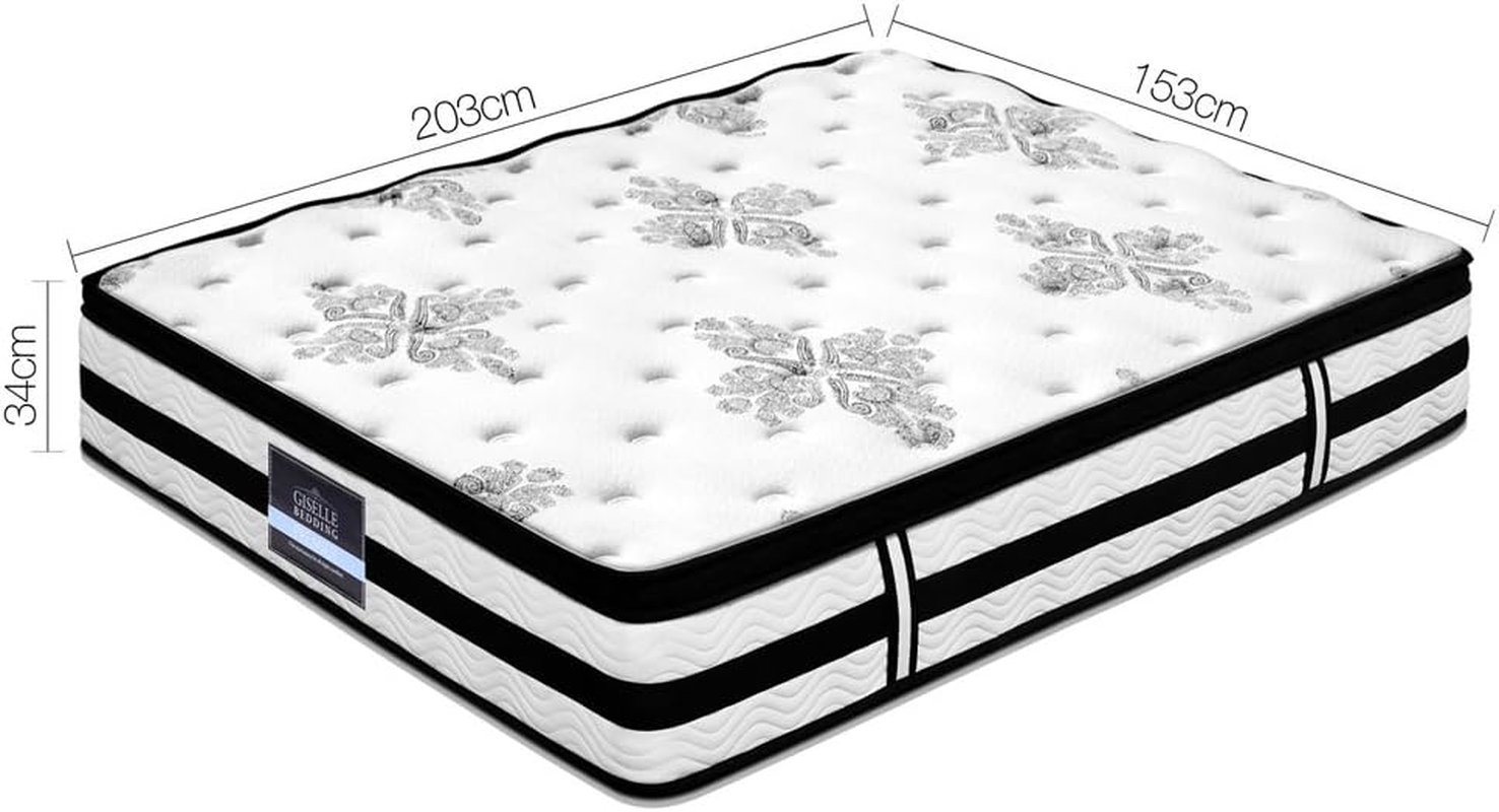 Giselle Bedding Queen Mattress Bed Mattresses Innerspring Foam 34Cm Thickness, with 5-Zone Pocket Spring System and Breathable Euro Top, 5Yrs Warranty, Medium Firm, White + Greywith Vacuum Packed image number 5