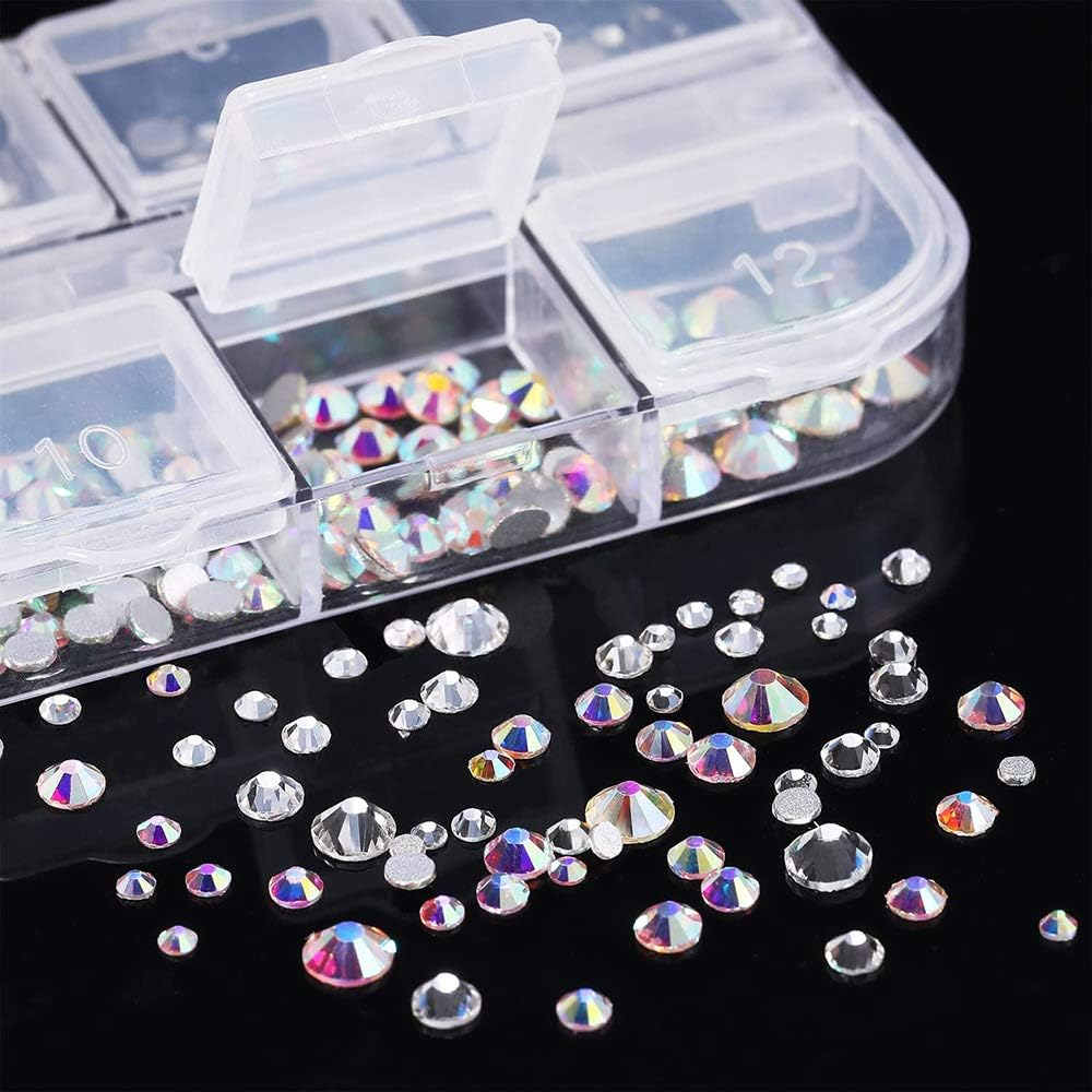 1 Box Nail Crystal AB Nail Crystals Clear Rhinestones Nail Art Rhinestone round Glass Charms Gems Stones image number 2