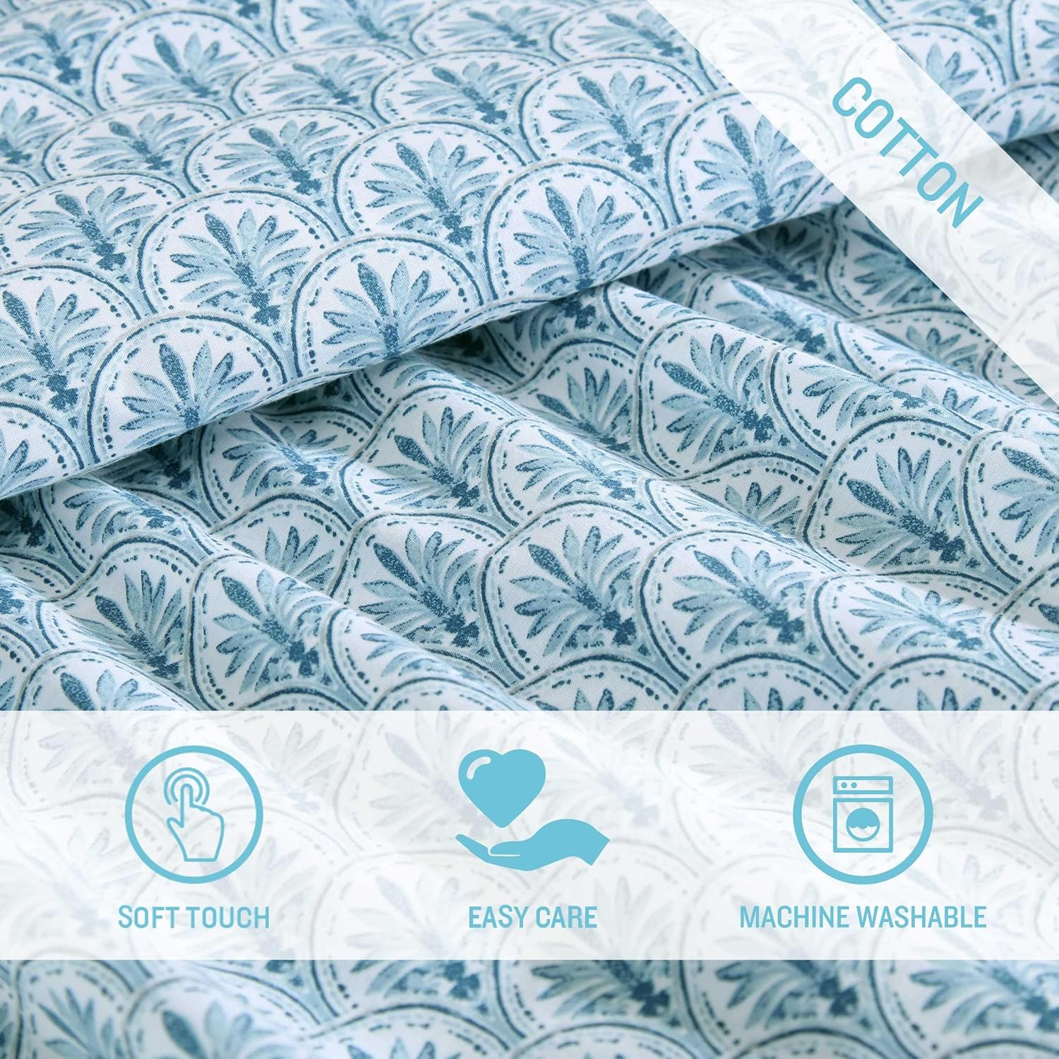 Tommy Bahama - King Sheet Set, Super Soft Cotton Percale Bedding with Matching Shams, Tropical Bedding Set, Oeko-Tex Certified (Coastal Batik Blue, King)