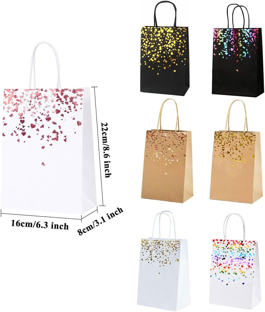 AIMALL Elegant Kraft Paper Bags with Bronze Heart Detail, 30 Pieces, Sturdy and Reusable, 6.3 X 3.1 X 8.6 Inch
