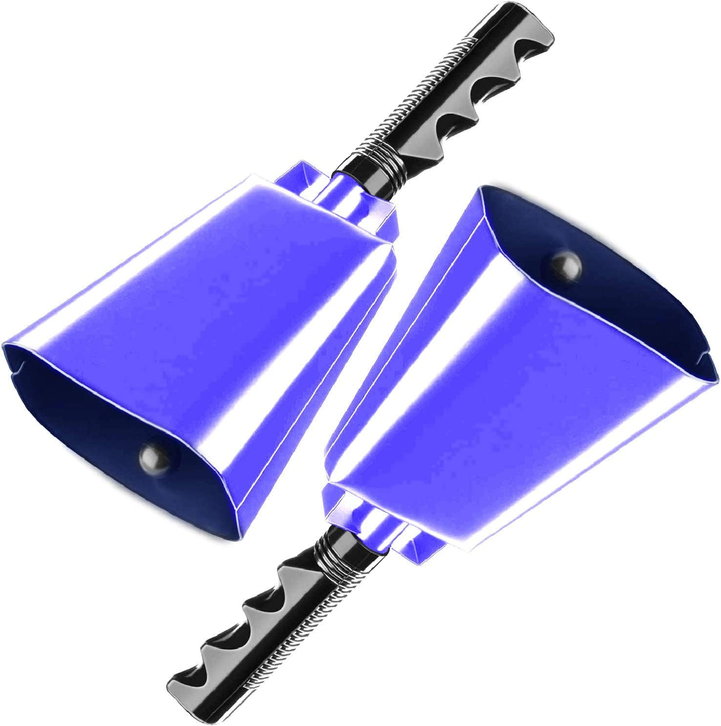2 Pack 10 In. Steel Cowbell/Noise Makers with Handles. Cheering Bell Sporting, Football Games, Events. Large Solid School Hand Bells. Cowbells. Percussion Musical Instrument. Cow Bell Alarm (Blue)