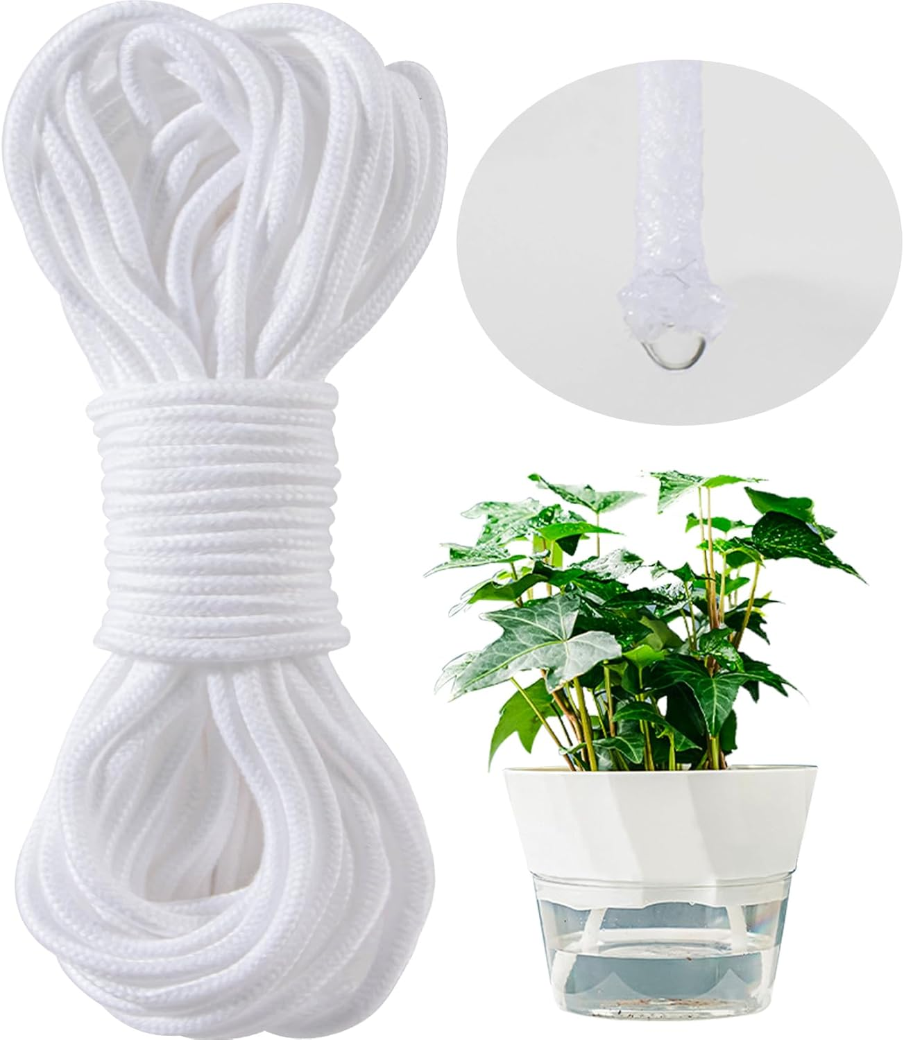 Self Watering Rope - 50 Feet &times; 1/4 Inch Self Watering Rope for Plants Wicking Cord for Garden Wick Rope for Self-Watering System Capillary Wick for Potting Orchid Tomato Plant (50 Feet (1/4 Inch))