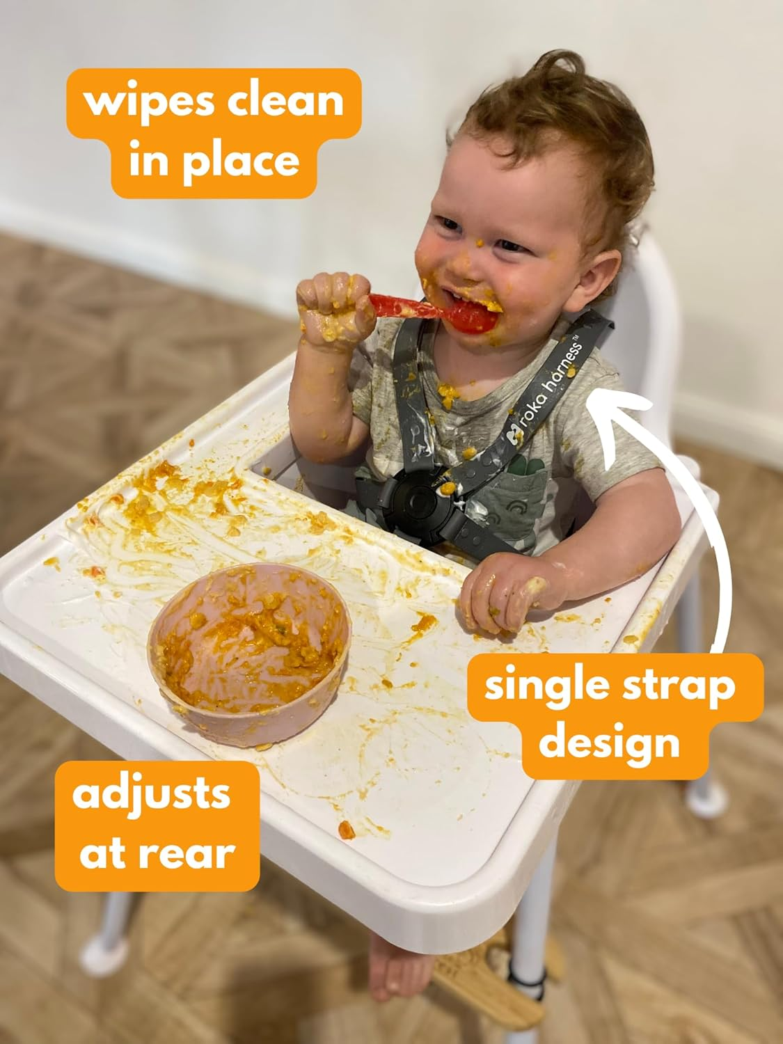 ROKA HARNESS High Chair Straps - Wipeable, Silicone Baby Harness, Universal 5 Point Strap Replacement for Highchairs image number 3