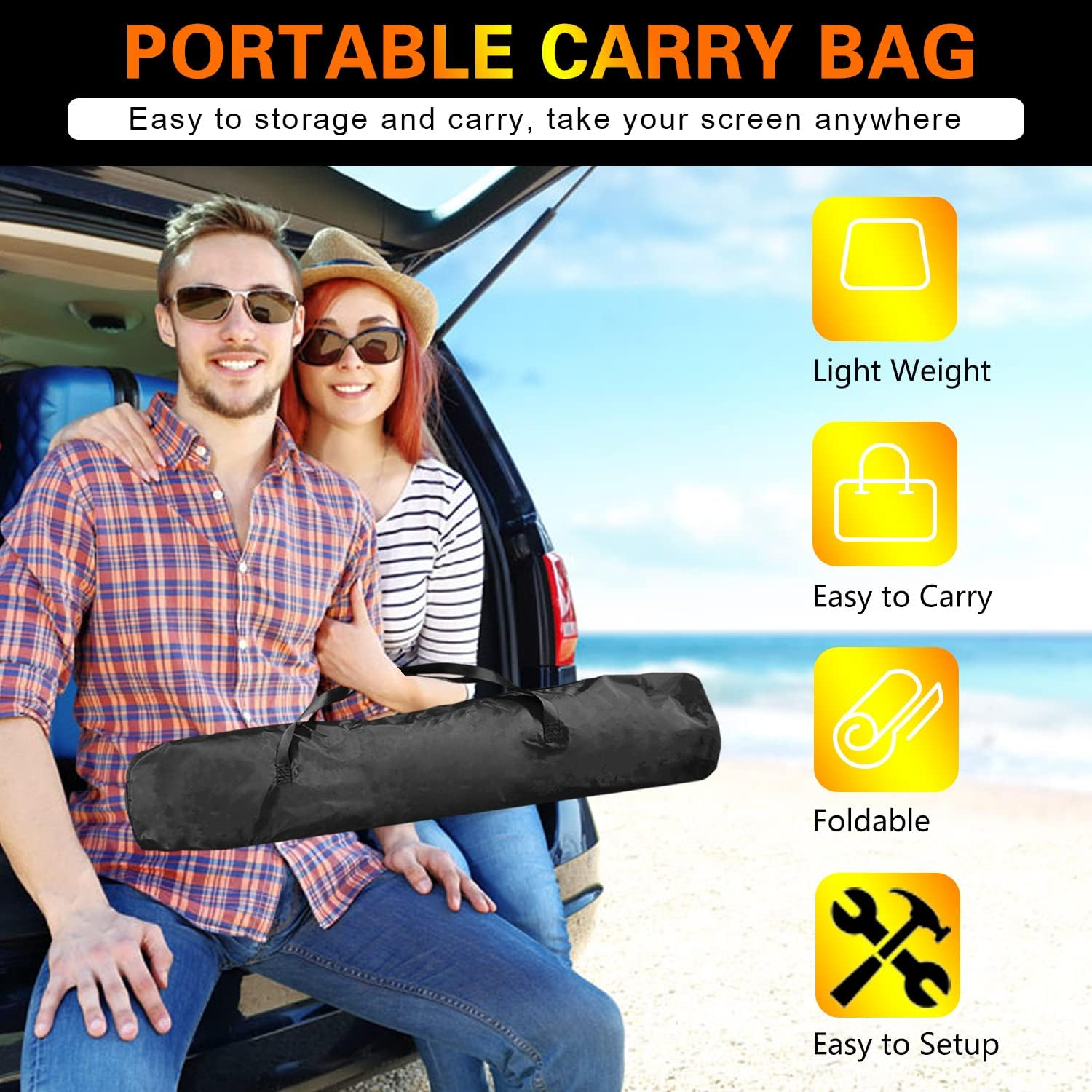 Projector Screen with Stand 100 Inch Outdoor Indoor Projector Screen 16:9 4K HD Portable Rear Front Projection Movie Screen with Carry Bag for Home Theater Backyard Movie Night image number 1