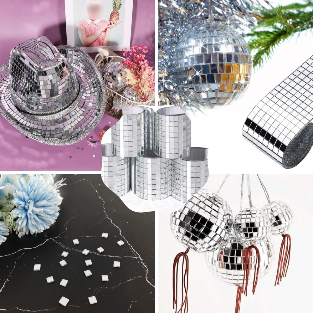 Changyeah 5 Rolls 8000 Pieces Self-Adhesive Mosaic Tiles Square Glass Mirrors Mosaic Tiles Mirror for DIY Craft Decoration (5Mm X 5Mm, Silver) image number 5