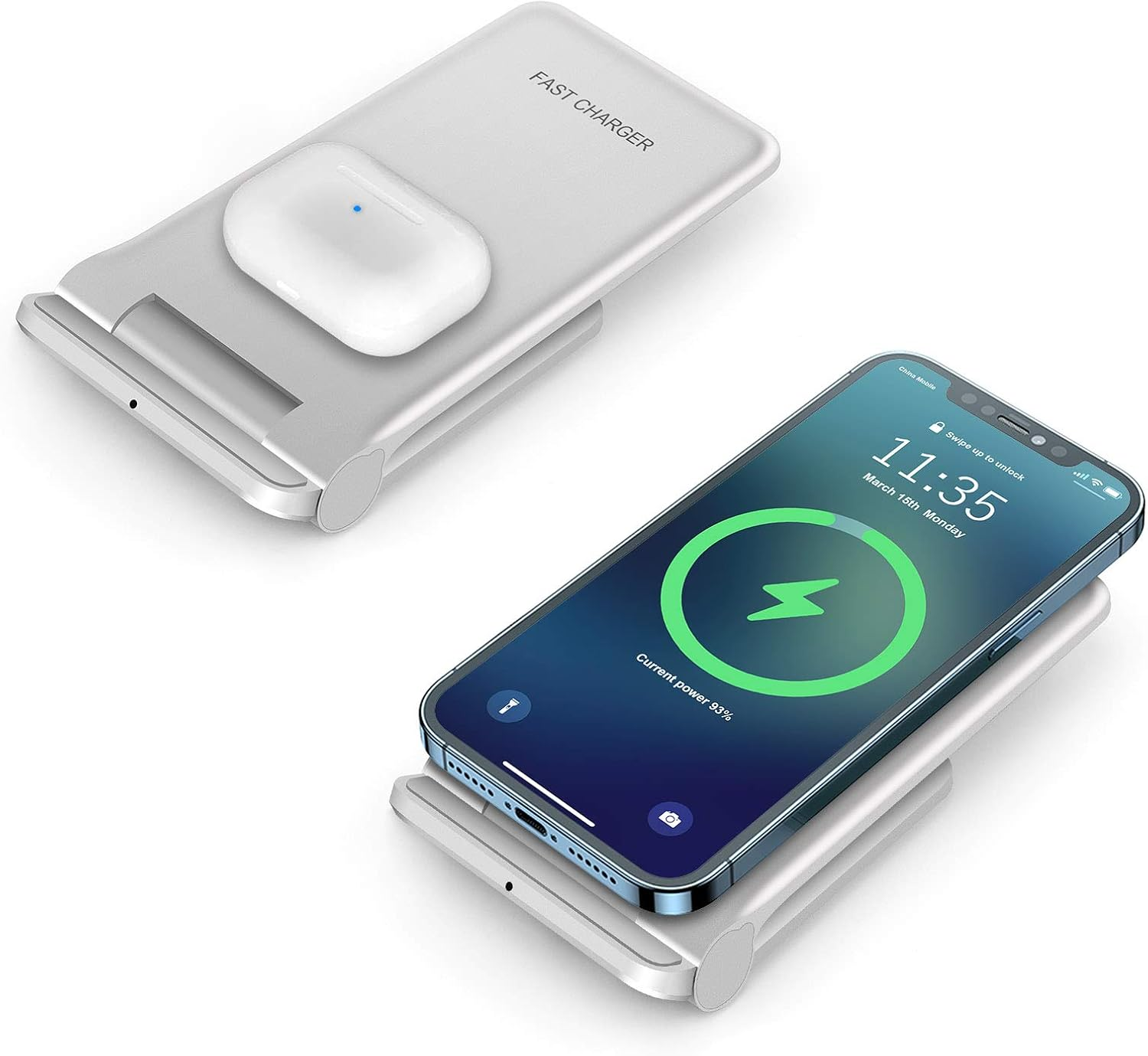 VNBBT 2 in 1 Wireless Charger, 20W Fast Wireless Charging Stand Dock for Iphone 16 Pro Max/16/15/15 Plus/14/13/12/11/Xs/Xr,Airpods 3/Pro 2,Samsung Galaxy S24/S23/S22/S21/Note,Galaxy Buds, White image number 5