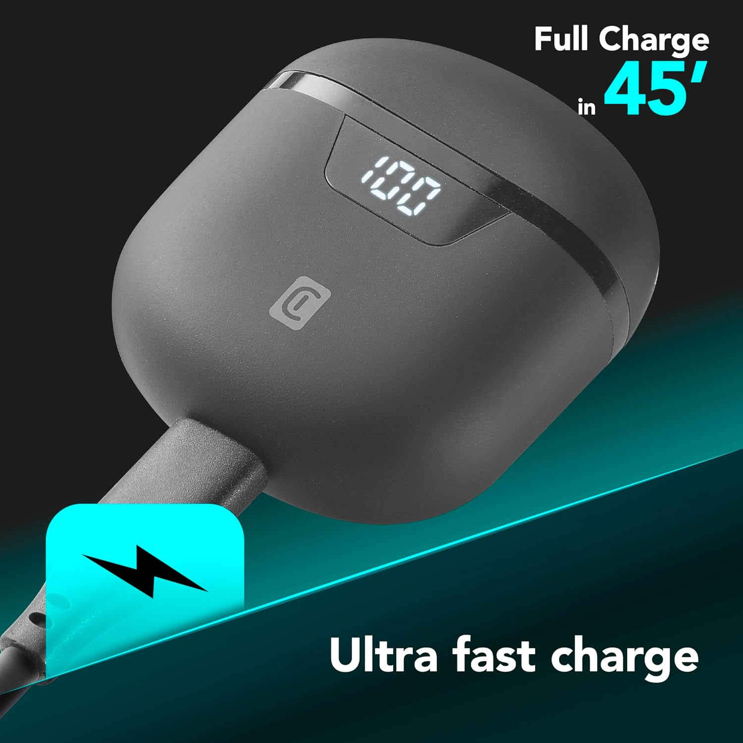 Cellularline | Seek PRO | Wireless Earbuds with Charging Case - Fast Charging: 45 Minutes - LED Display: Remaining Charge Indicator - Playtime: 15 Hours - Black image number 1