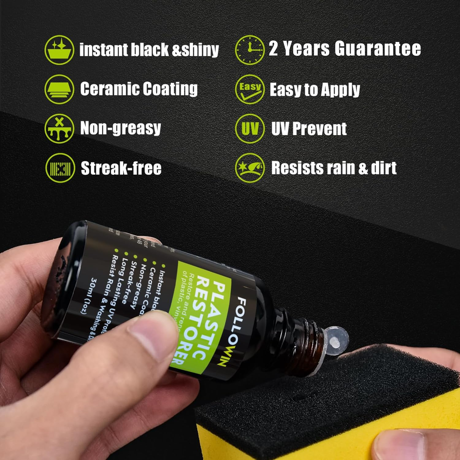 FOLLOWIN Plastic Restorer for Cars Ceramic Plastic Coating Trim Restore, Resists Water, UV Rays, Dirt, Ceramic Coating, Not Dressing, Last over 200 Washes, Highly Concentrated, 30Ml image number 4