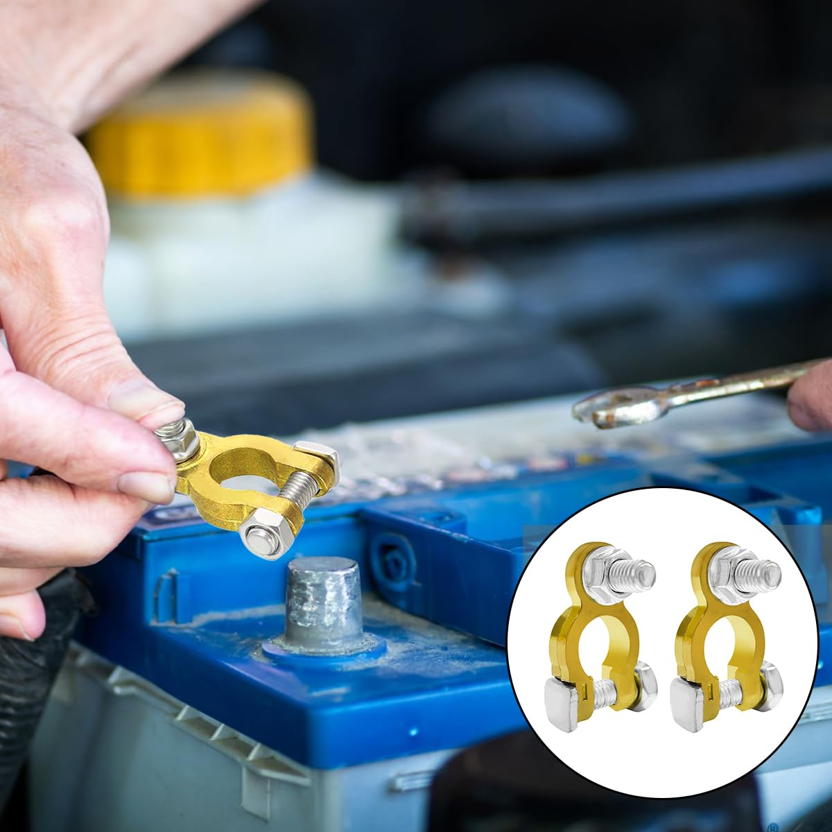 BEZANU Brass Battery Terminals Connectors Clamps, 2 PCS Positive and Negative Battery Clamps for Marine, Car, Boat, Rv, Vehicles (12/24V) image number 6