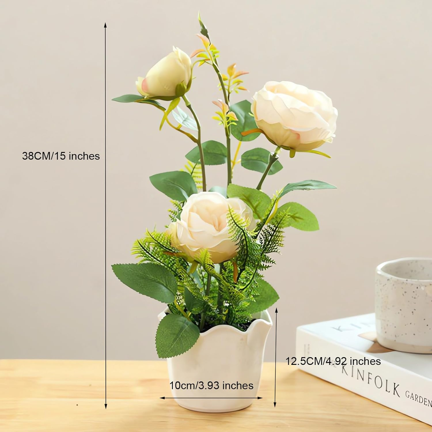Artificial Flowers with Vase, Artificial Flowers in Vase, Fake Flowers Home Flower Arrangement, Balcony, Hallway, Garden, Bedroom, Living Room, Dining Table Decoration Flower A160 (A White)