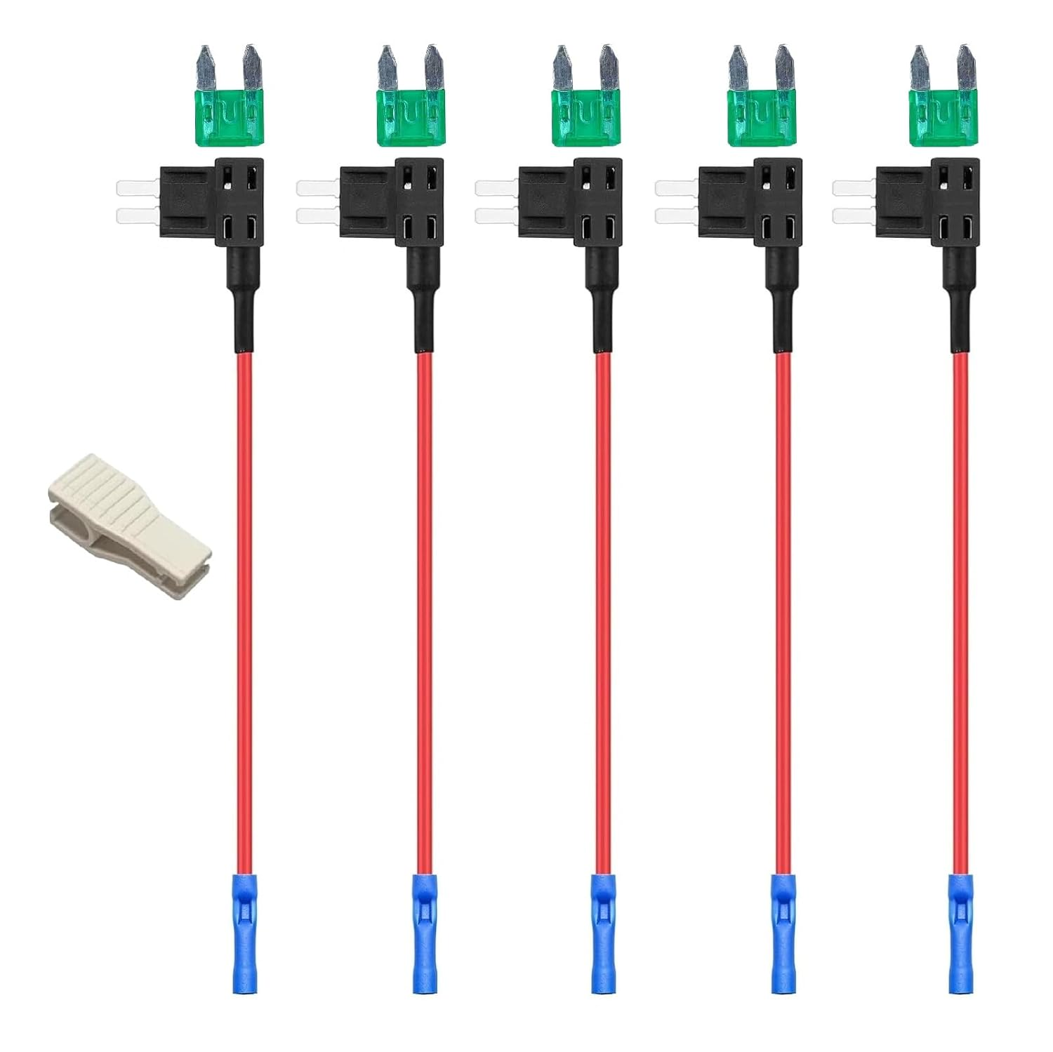 Ozchillon 5 Pack Mini Add-A-Circuit Fuse Tap Kit with Blue Terminal &ndash; 12AWG Piggyback Fuse Holders for Car, SUV, Ute, Truck, 12V Accessory Installation Kit Mini APM ATM Blade Fuses (5, 30AMP) image number 3