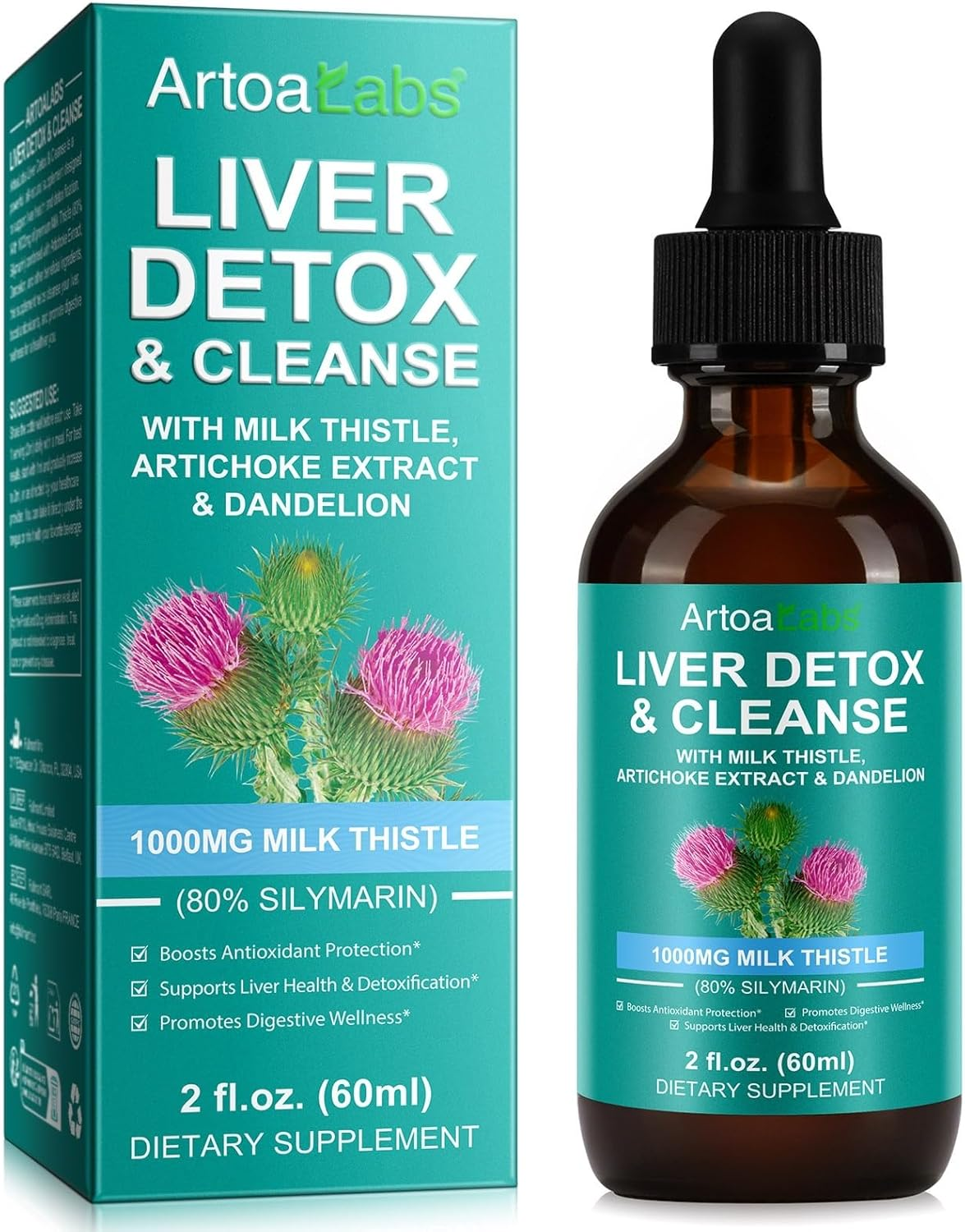 Liver Health Support Drops &ndash; Milk Thistle, Dandelion & Artichoke Blend &ndash; Natural Liquid Cleanse & Detox Support Formula &ndash; Liver Care Supplement &ndash; 60Ml Bottle image number 1
