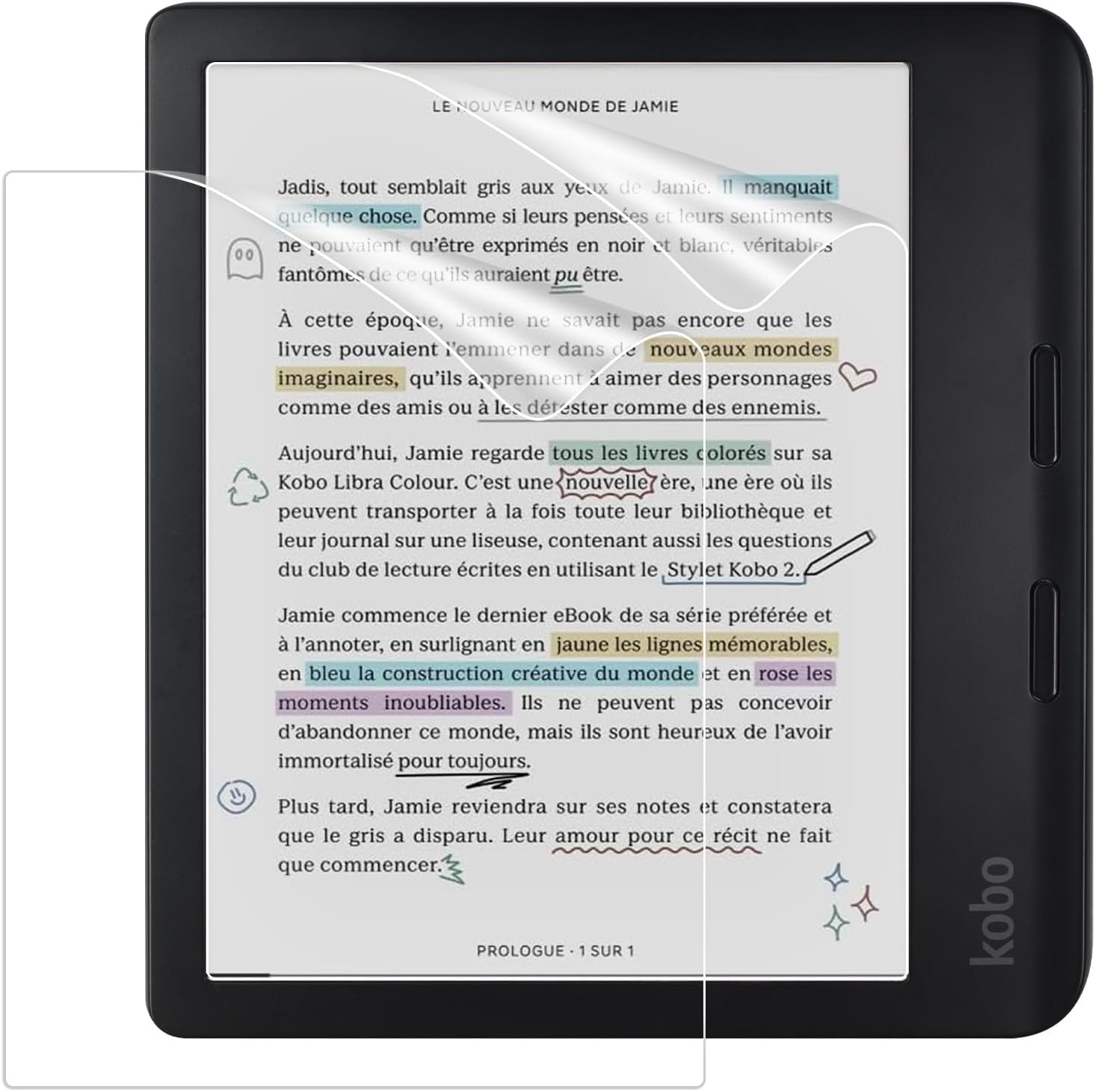 Caweet Screen Protector for Kobo Libra Colour 7 Inches 2024/Kobo Libra 2 E-Reader 7" 2021, Anti-Glare Premium PET Full-Coverage Matte Protective Film, 2 Pack