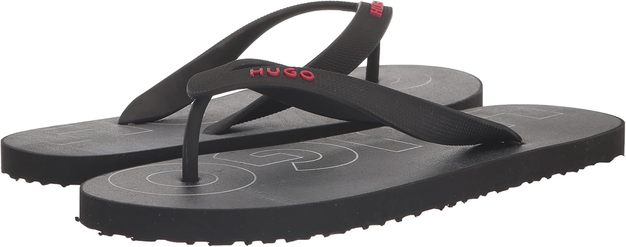 HUGO Men'S Bold Logo Denim Print Flip Flops